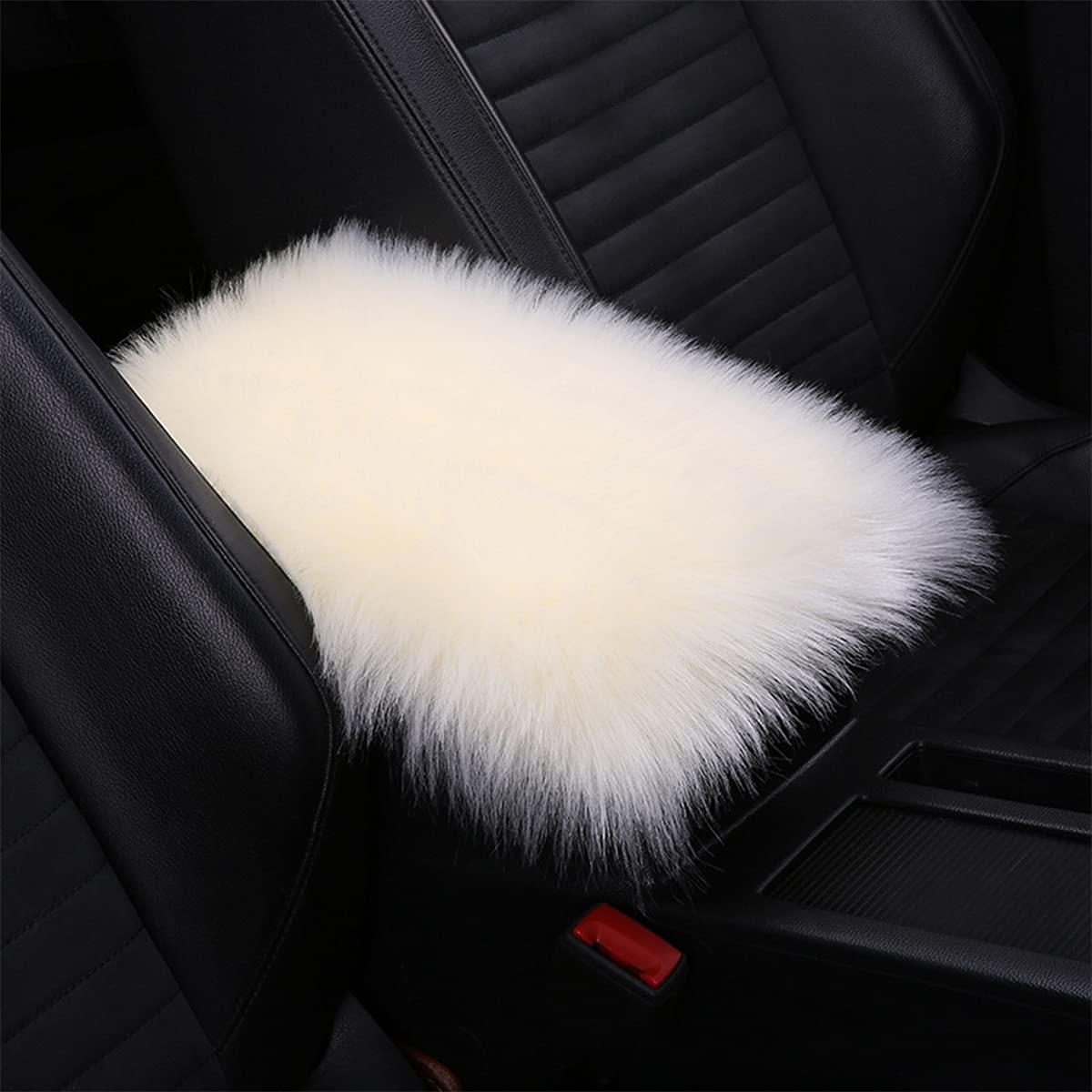 8Sanlione Center Console Cushion Pad/Cover, 11.4'X7.4' Furry Armrest Cover For Cars, Vehicles, Suvs, Premium Sheepskin Wool, Car Interior Accessories For Women(Beige)