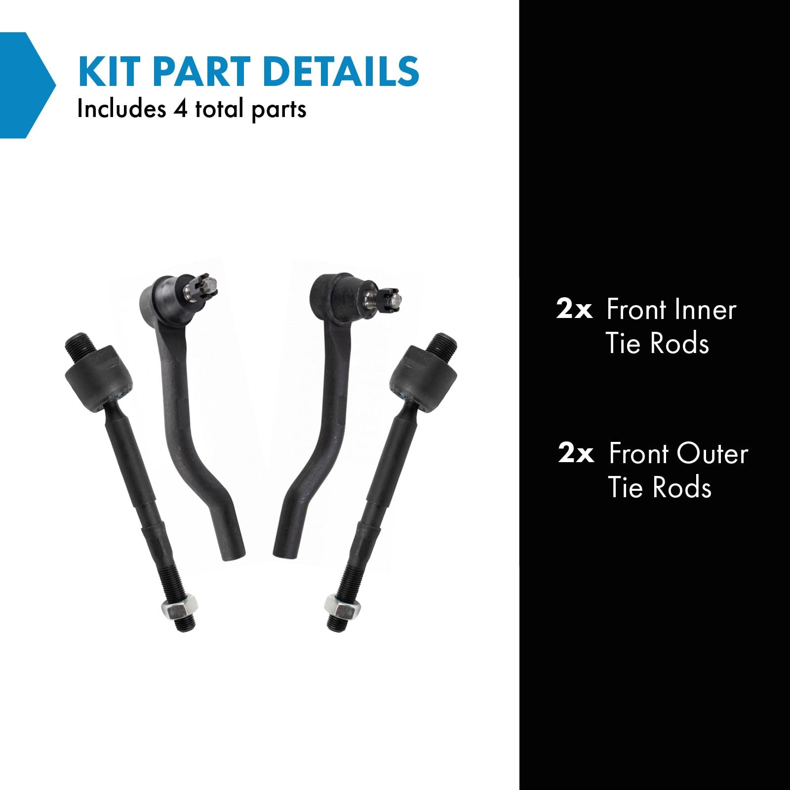 Trq Front Inner And Outer Tie Rod Set Compatible With 2016-2021 Honda Civic 2019-2022 Insight