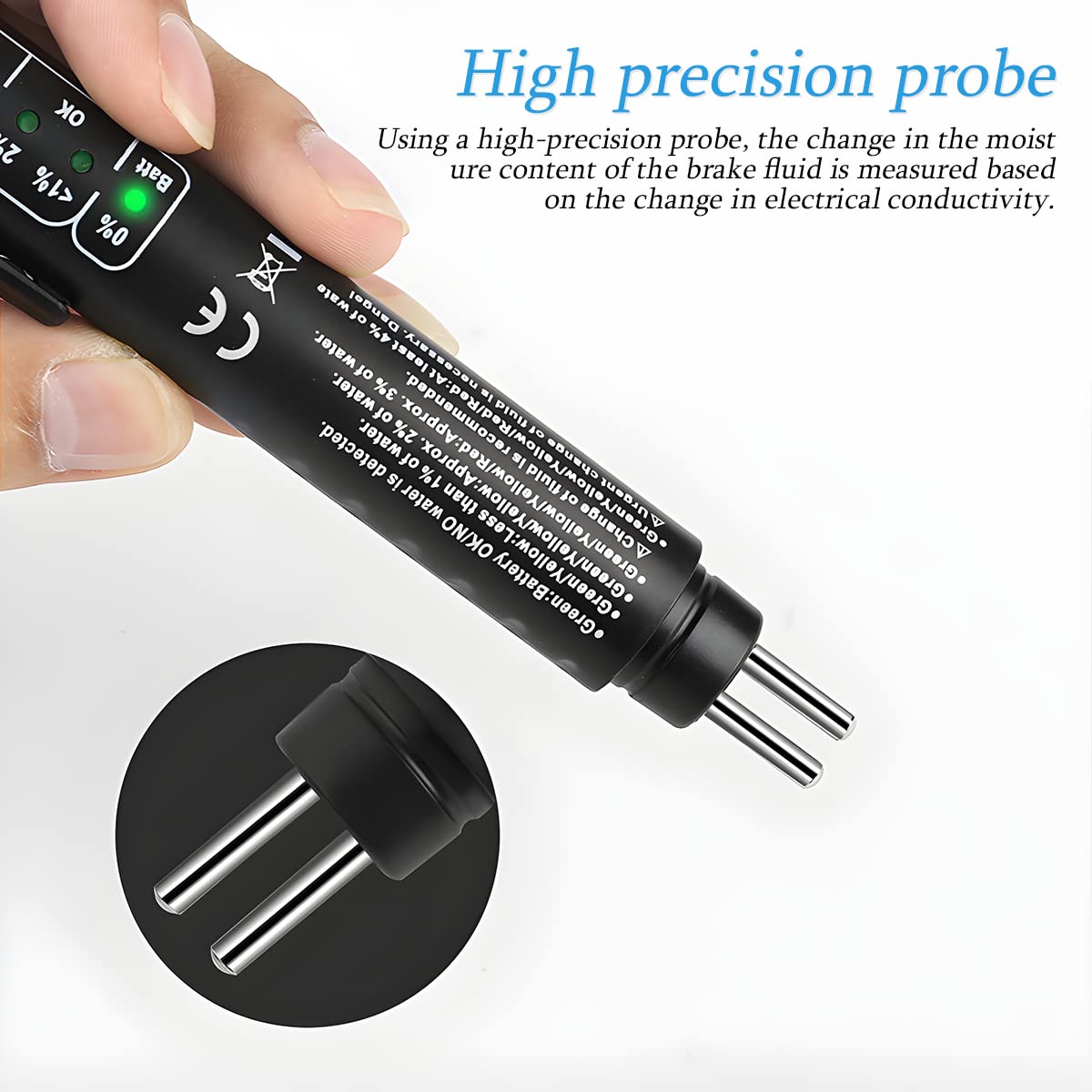 Brake Fluid Liquid Tester Pen, Auto Brake Diagnostic Testing Tool with 5 LED Indicators, Hydraulic Fluid Liquid Oil Moisture Ana