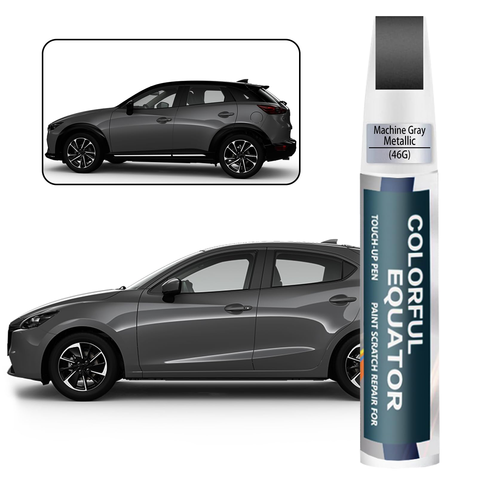 46G Machine Gray Metallic Touch Up Paint for Mazda, Car Paint Pen Scratch Repair Two-In-One Touch Up Paint, Premium Car Scratch 
