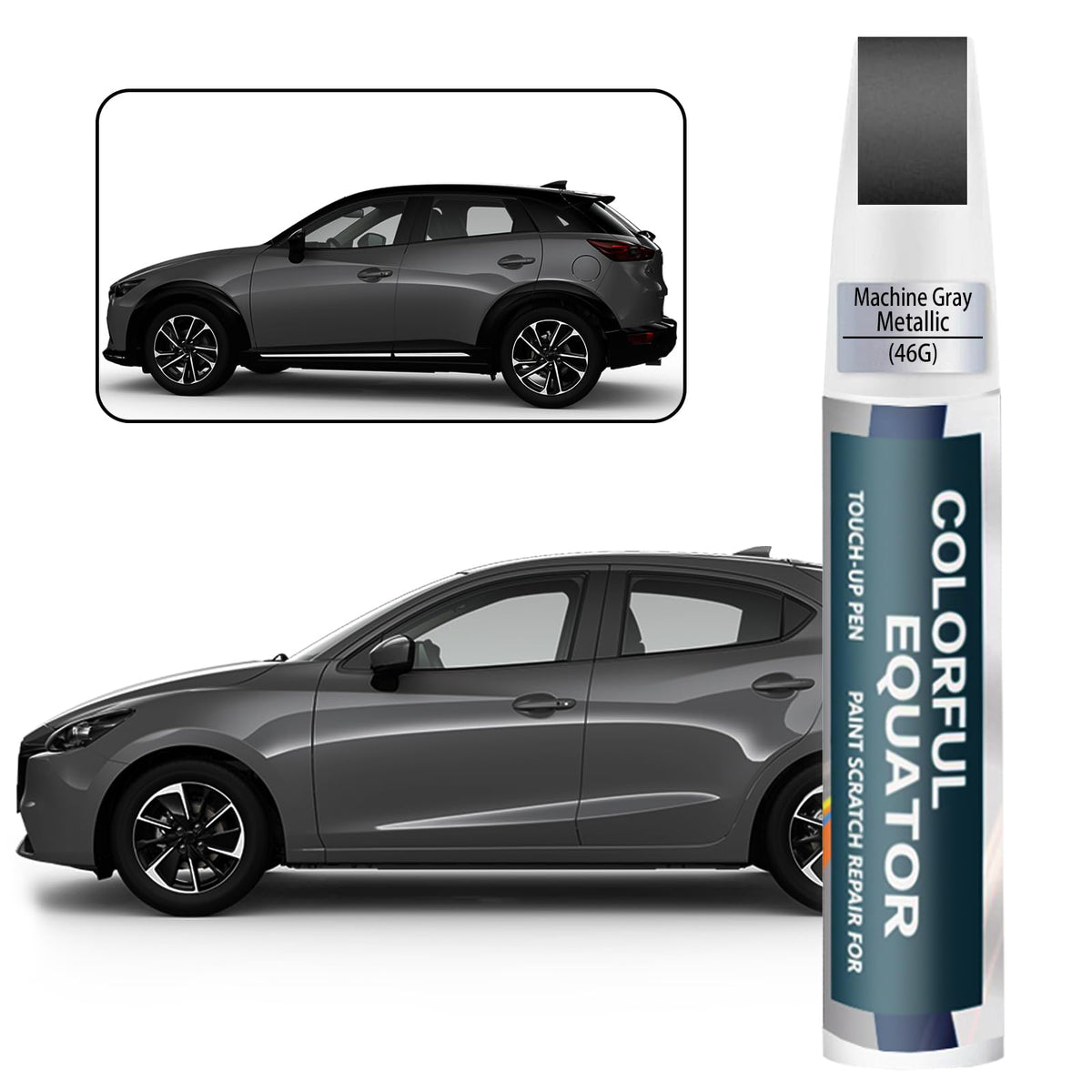 46G Machine Gray Metallic Touch Up Paint for Mazda, Car Paint Pen Scratch Repair Two-In-One Touch Up Paint, Premium Car Scratch 