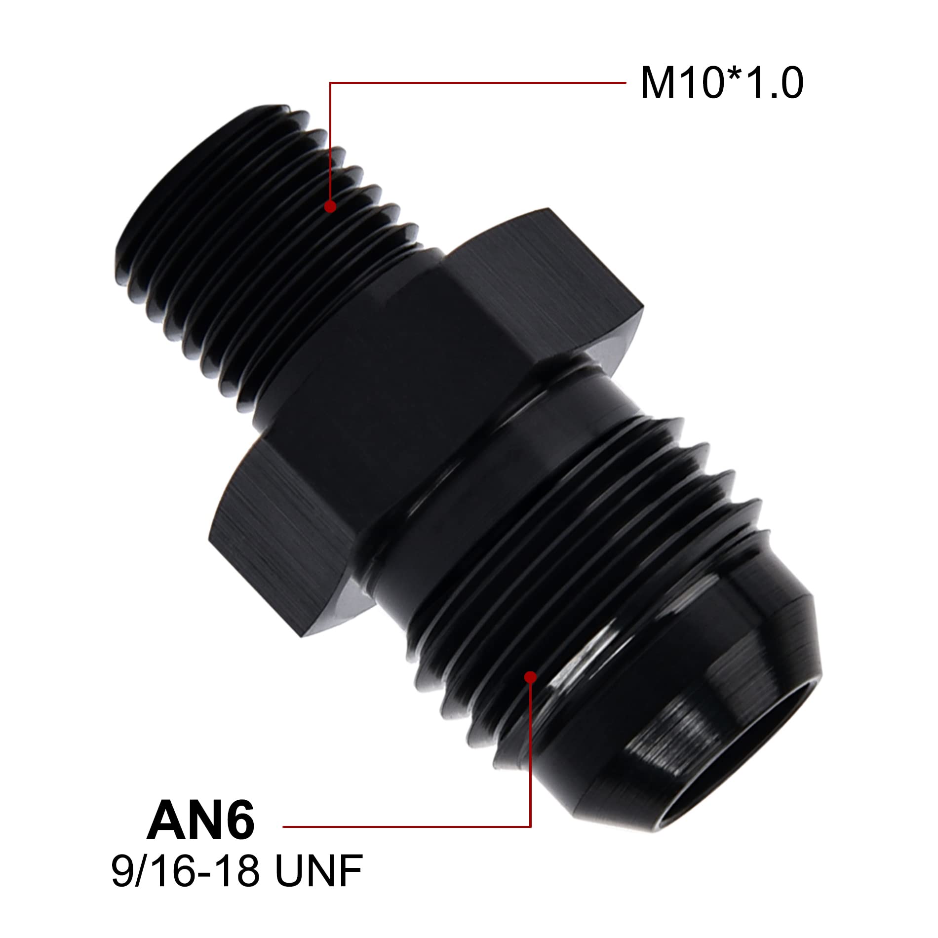 Evil Energy 6An Male Flare To M10 X 1.0Mm Male Metric Fitting Adapter Aluminium Alloy 2Pcs