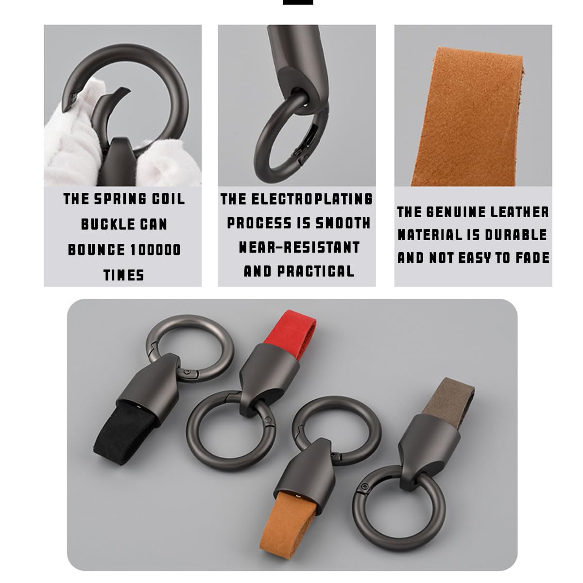 Bittwee Car Key Chain Ring Clip, Leather Multifunctional Auto Key Fob Rings Keychain With Keyrings Buckle For Men Women(Black)