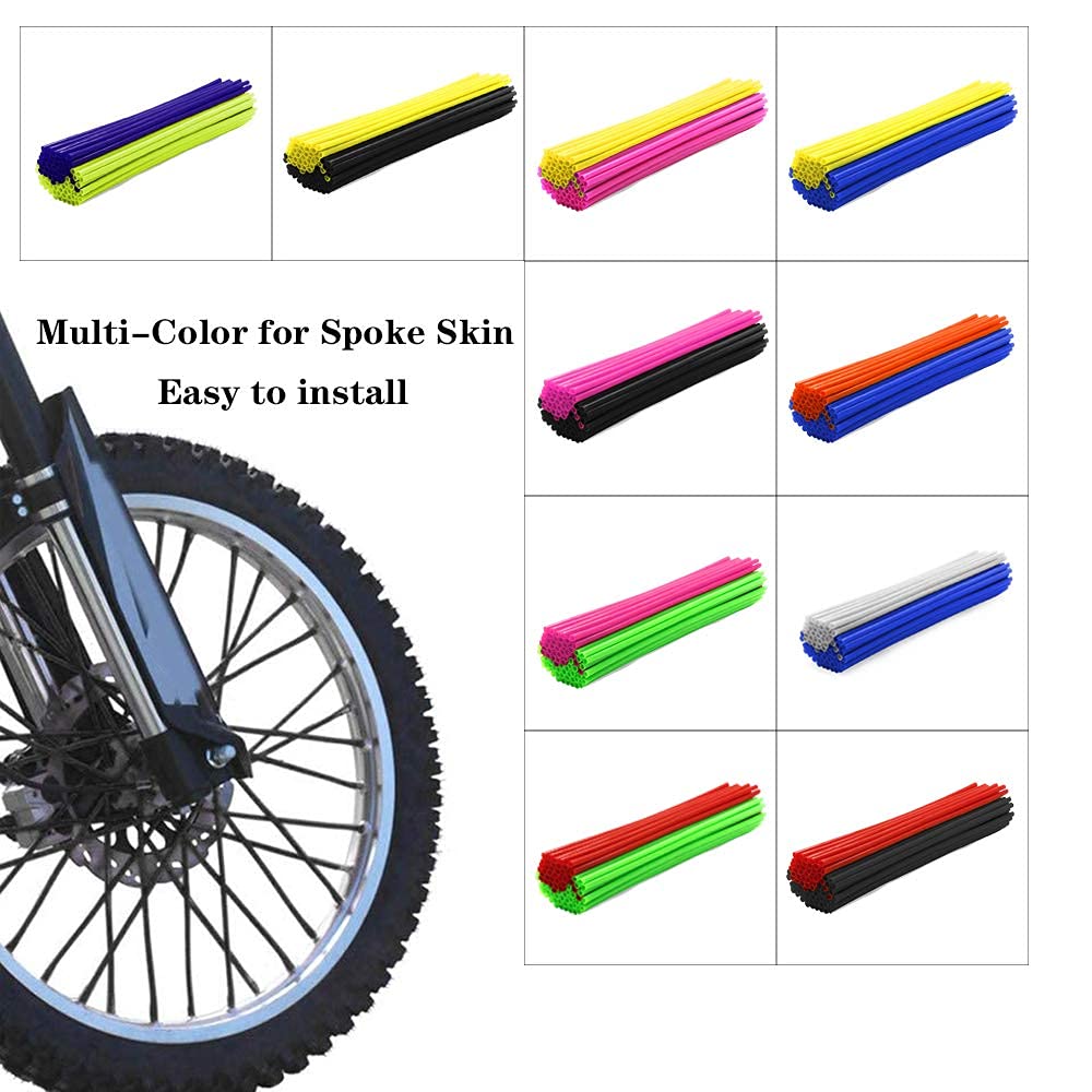 Baione Worldmotop Mixed 72Pcs Dirt Bike Spoke Covers Wheel Spoke Wraps Wheel Rim Spoke Skins Universal For Yamaha Honda Bmw Suzuki Kawasaki Wheelchair-Spoke Sleeves For Dirtbike (Black+Pink)