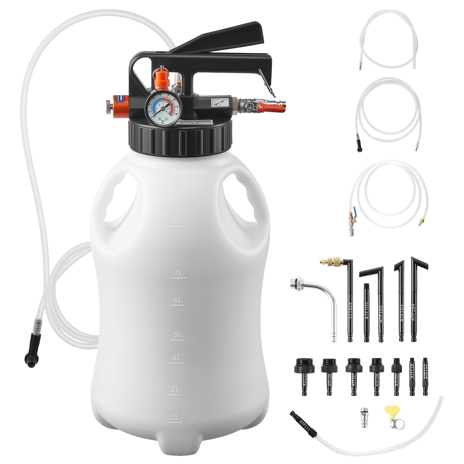 VEVOR Transmission Fluid Pump, 8L Pneumatic Oil Fluid Extractor, Automatic Fluid Transfer Pump with 15 ATF Adapters, ATF Refill 
