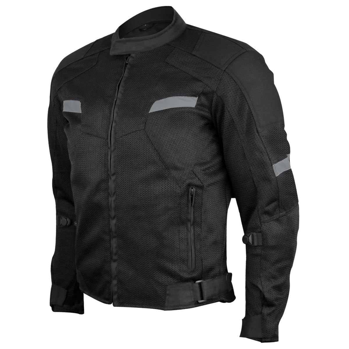 Vance Leather Viper Mens Black Reflective Mesh Motorcycle Jacket W/Ce Armor & Thermal Removable Liner (Black, 4X-Large)