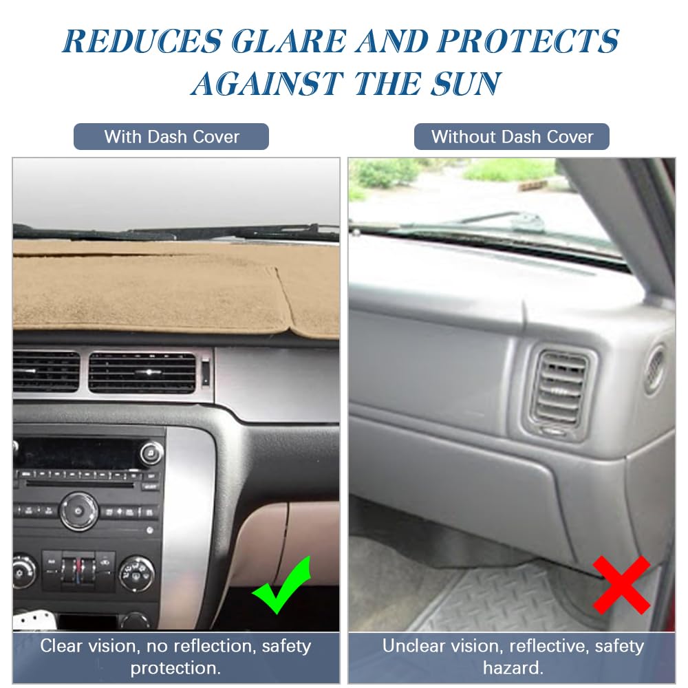 KEDAKEJI Dashboard Cover Mat Pad Custom Compatible with 2007-2013 Chevrolet Silverado GMC Sierra with Two Glove Boxes Dash Cover