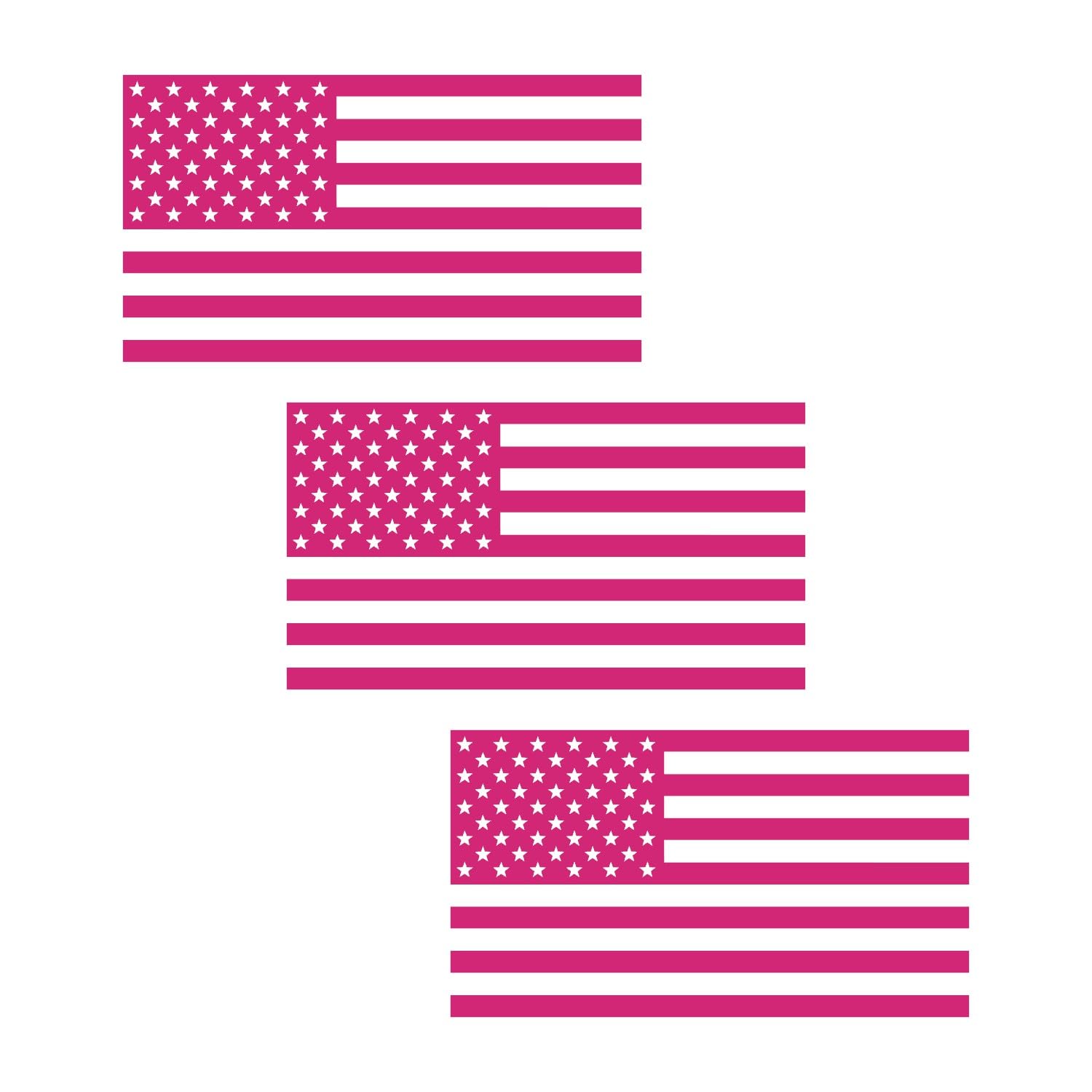 American Us Flag [Pick Color/Size] Vinyl Decal Sticker For Laptop/Car/Truck/Window/Bumper (5In X 2.8In [3-Pack], Matte Hot Pink)