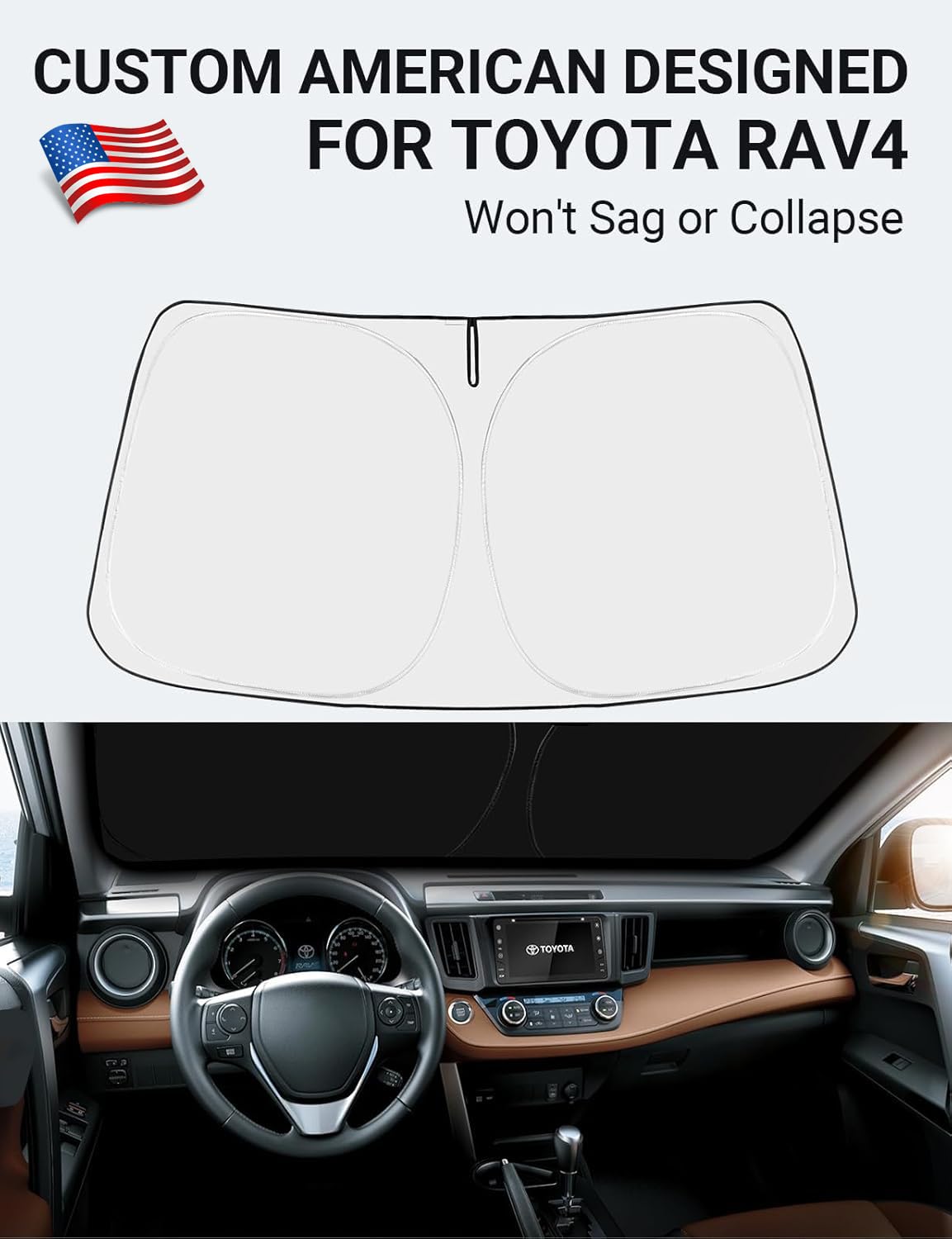 Front Windshield Sun Shade Foldable Sunshade Protector Custom Fit 2013-2018 Toyota Rav4 Suv Crossover, Le Xle Premium Limited Xse Hybrid Adventure Accessories 2023 Upgrade