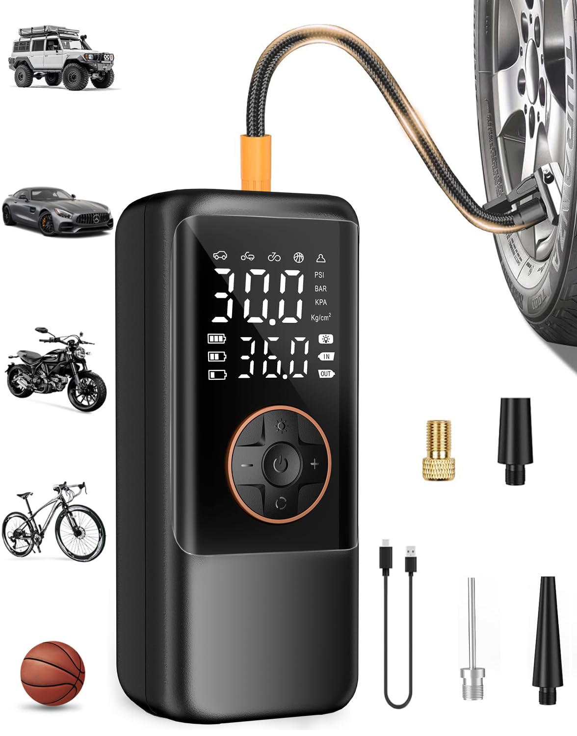 Makelift Tire Inflator Portable Air Compressor, 150Psi Air Compressor For Car Tires, Cordless Bike Pump With Tire Pressure Gauge