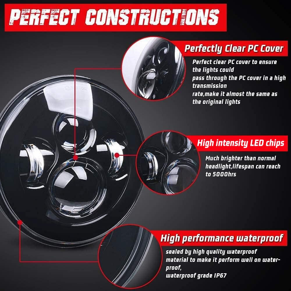 Tugwuetlwu 7 Inch Led Motorcycle Headlight Compatible With Harley Davidson Street Glide Accessories Road King Electra Glide Fat Boy Heritage Softail Deluxe Ultra Limited Classic Head Light Headlamp