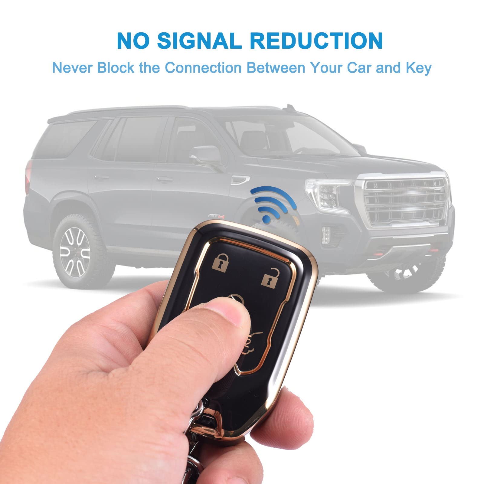 Key Fob Cover For Chevy Tahoe Suburban Gmc Yukon Accessories With Keychain 6 Button Key Shell Case Tpu (Black)