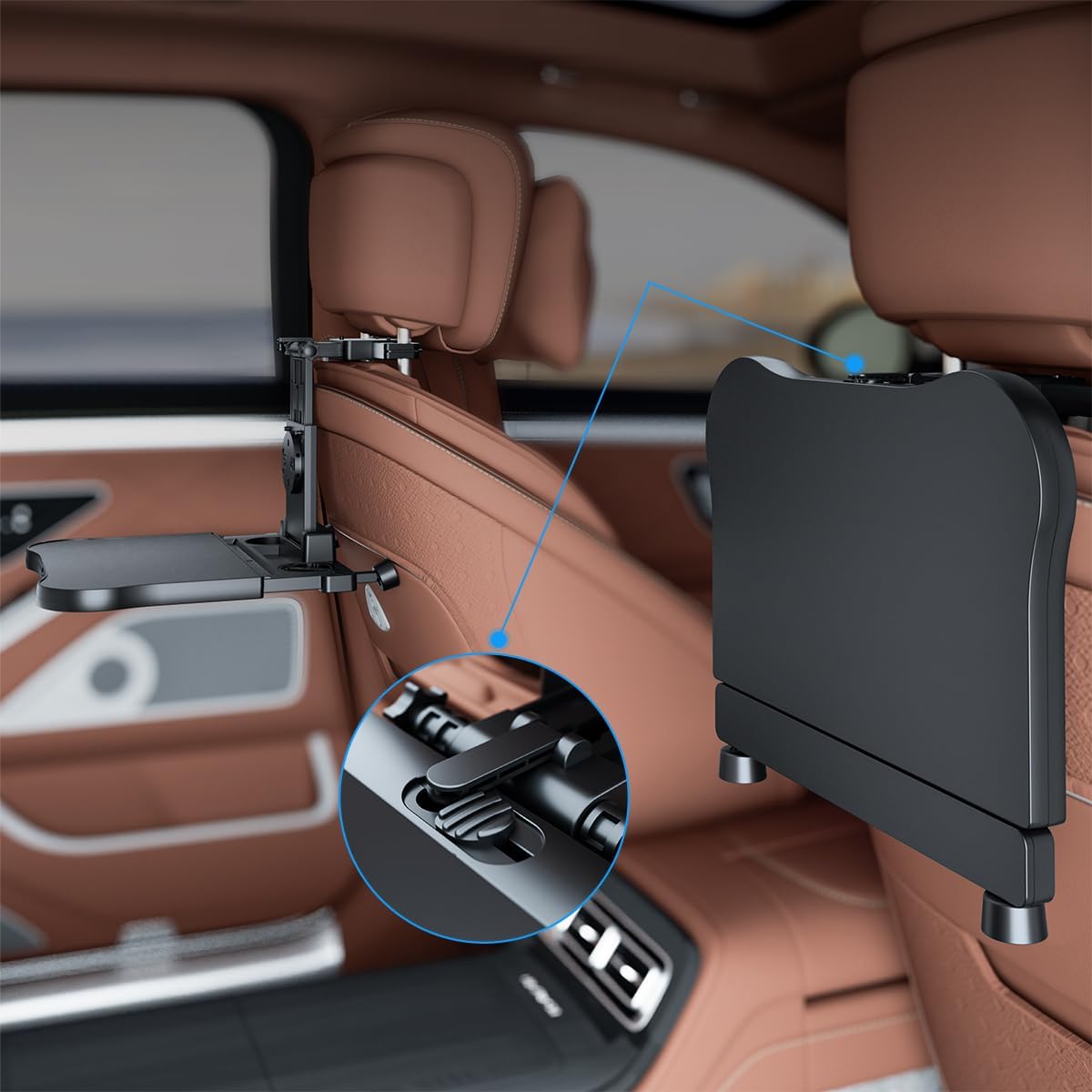 Car Back Seat Tray Table - Stable Foldable Auto Backseat Food Trays Desk for Rear Passenger Road Trip Eating & Work, Multifuncti