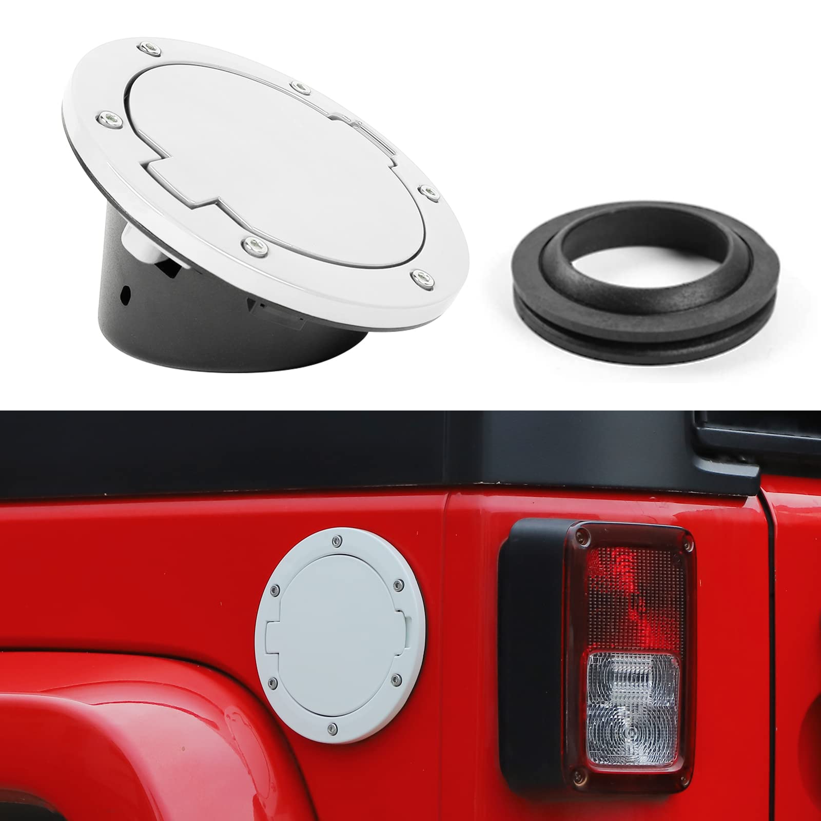 Jecar Jk Fuel Filler Cover Gas Cap Aluminum Alloy Gas Tank Door Exterior Accessories For Jeep Wrangler 2007-2018 Jk Jku, White