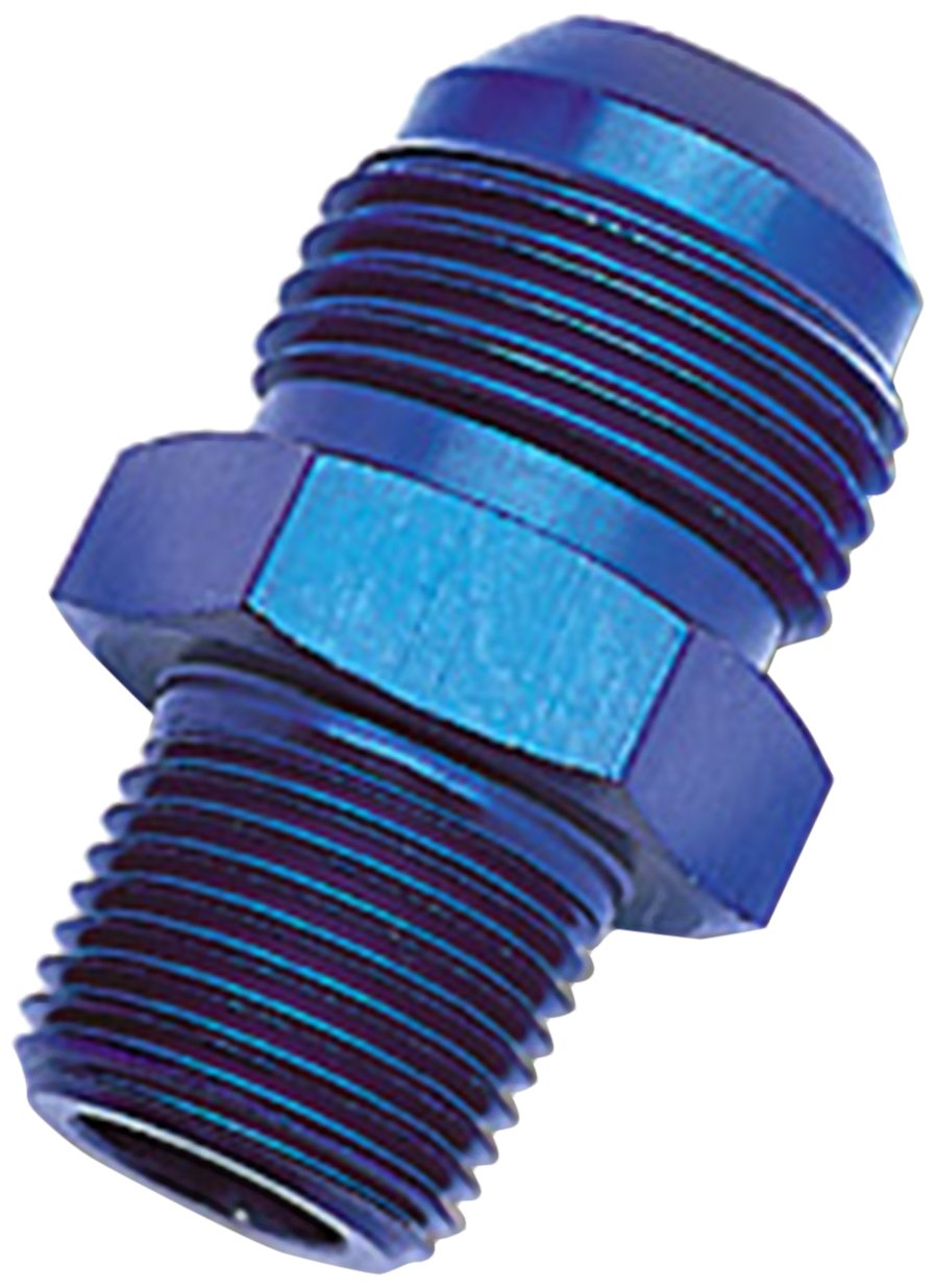 Edelbrock 660450 Blue Anodized Aluminum -6An Flare To Pipe Straight Adapter
