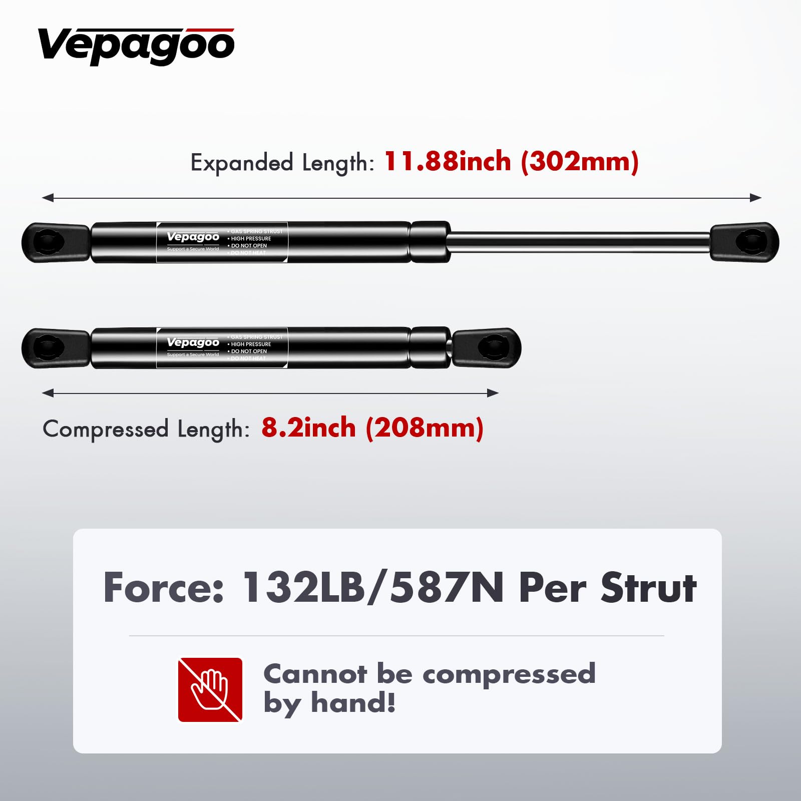Vepagoo 12 Inch 132Lb Gas Struts Shocks For Camper Shell Rear Window, Weatherguard Tool Box Lid, Truck Canopy Cap Cover, Lift Su