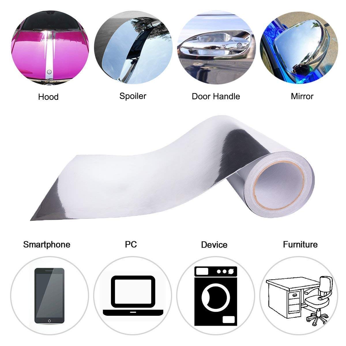 VINYL FROG 12x60 Chrome Mirror Silver Car Wrap Vinyl - Self Adhesive Film with Air Release Technology for DIY Decals