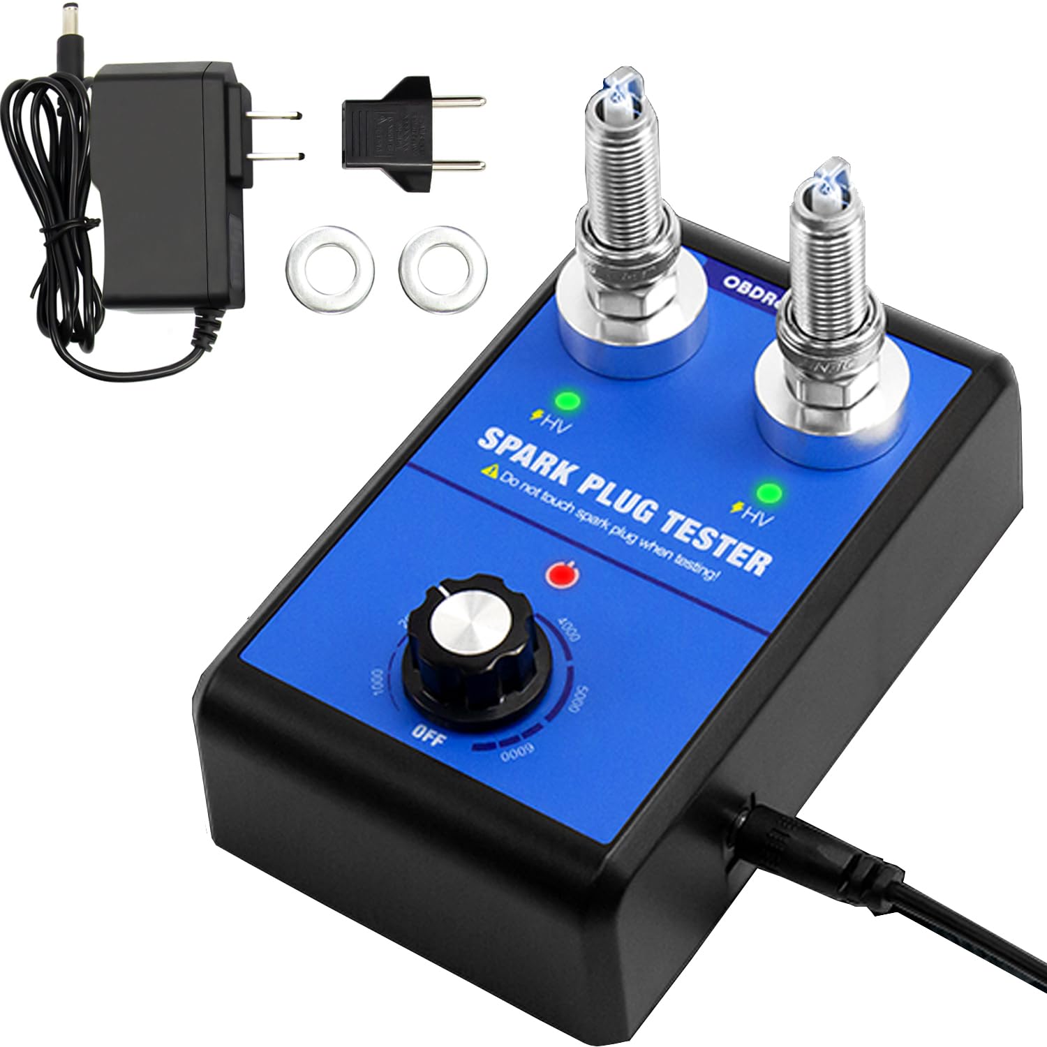 Spark Plug Tester, Dual Holes Automotive Engine Ignition Coil Tester 0 to 6000RPM Adjustable Working Frequency Car Motorcycle Sp