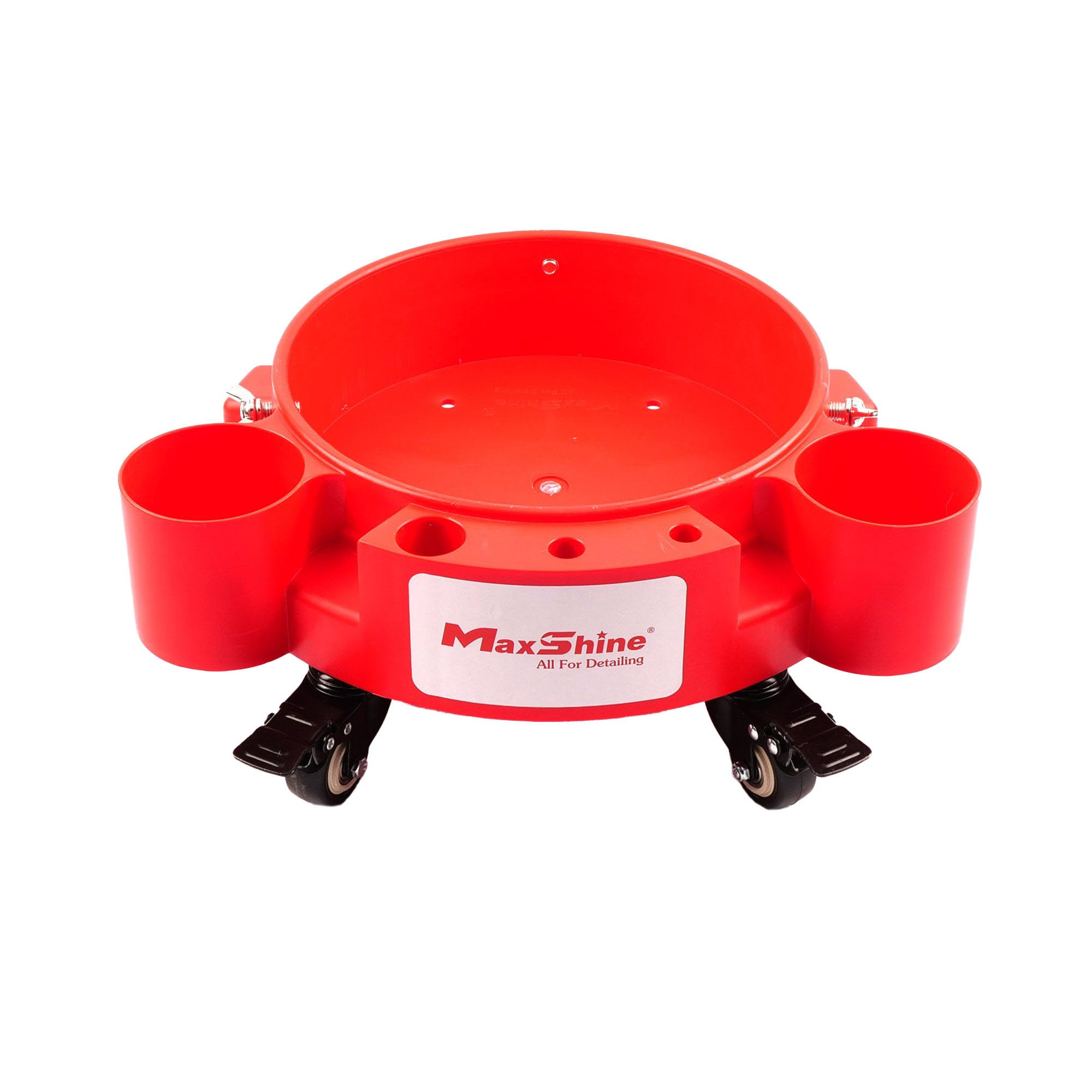 Maxshine Universal 5 Gallon Red Rolling Bucket Dolly with White Decal - Heavy-Duty with 5 Wheels & 2 Locking Casters - Organizer
