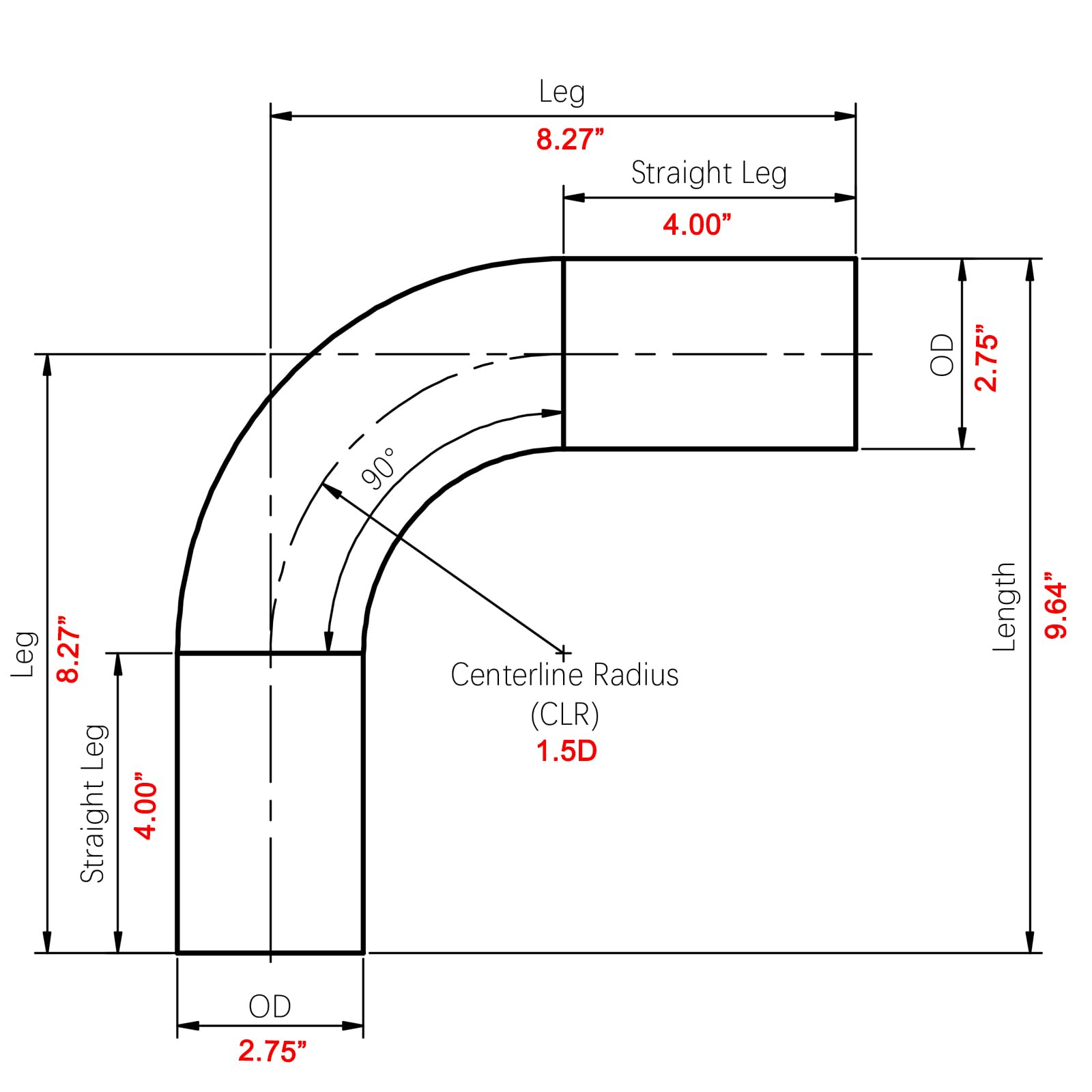 Ac Performance 2.75'' (70Mm) Od 90 Degree Aluminum Elbow Intercooler Pipe Air Intake Tube, 1.5D Radius, Brushed Finish