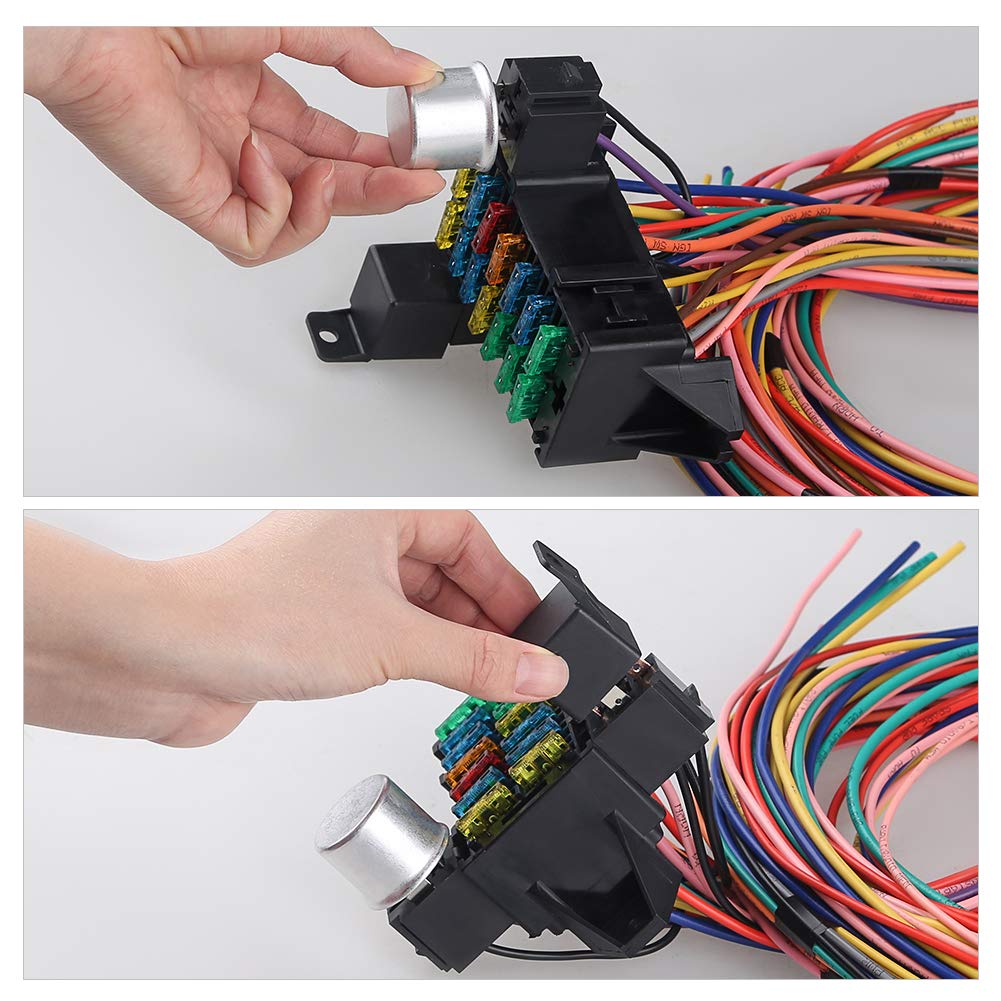 WMPHE 14 Circuit Wiring Harness Kit, Professional Universal Electrical Wire Harness, Car Modification Circuit 14 Fuse Compatible