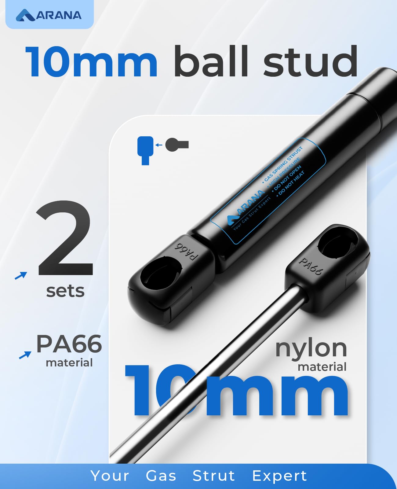 Arana 10 Inch Gas Struts Shocks Spring 35 Lb/156 N 10' Lift Support Props 4058 For Truck Tool Box Lids Weatherguard Toolbox Boat Storage Lid Cabinet Door Replacement Parts, 2 Pcs
