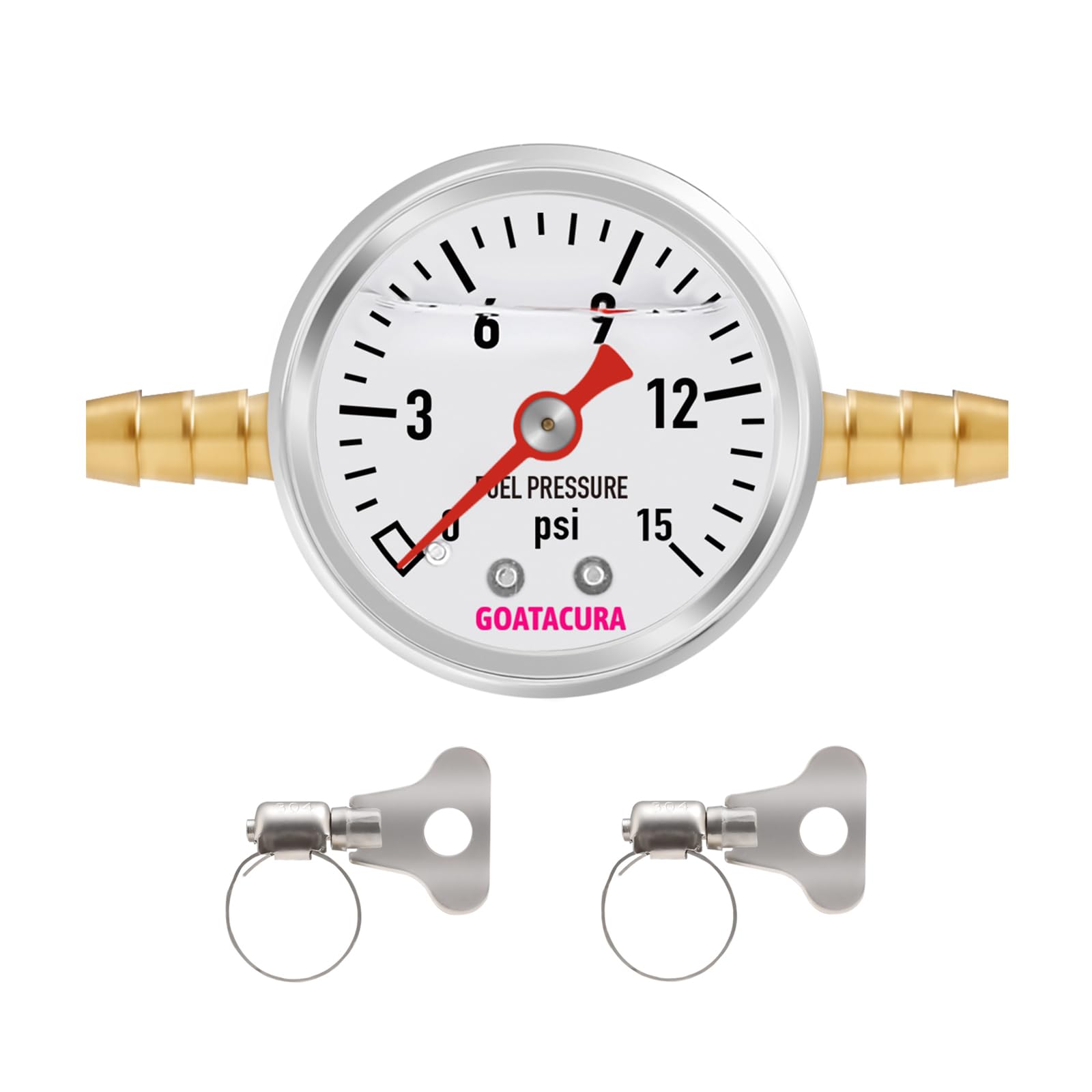 Goatacura 0-15Psi Glycerin Filled Fuel Pressure Gauge Kit, 1-1/2'' Dial Size, 304 Stainless Steel Case, 5/16'' Fuel Line Fuel Pr