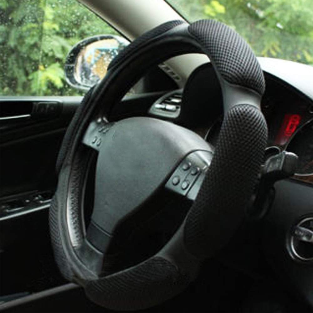 Jonscart Steering Wheel Cover -Odorless, Cooler Hands In Summer, Warmer Hands In Winter (Black)