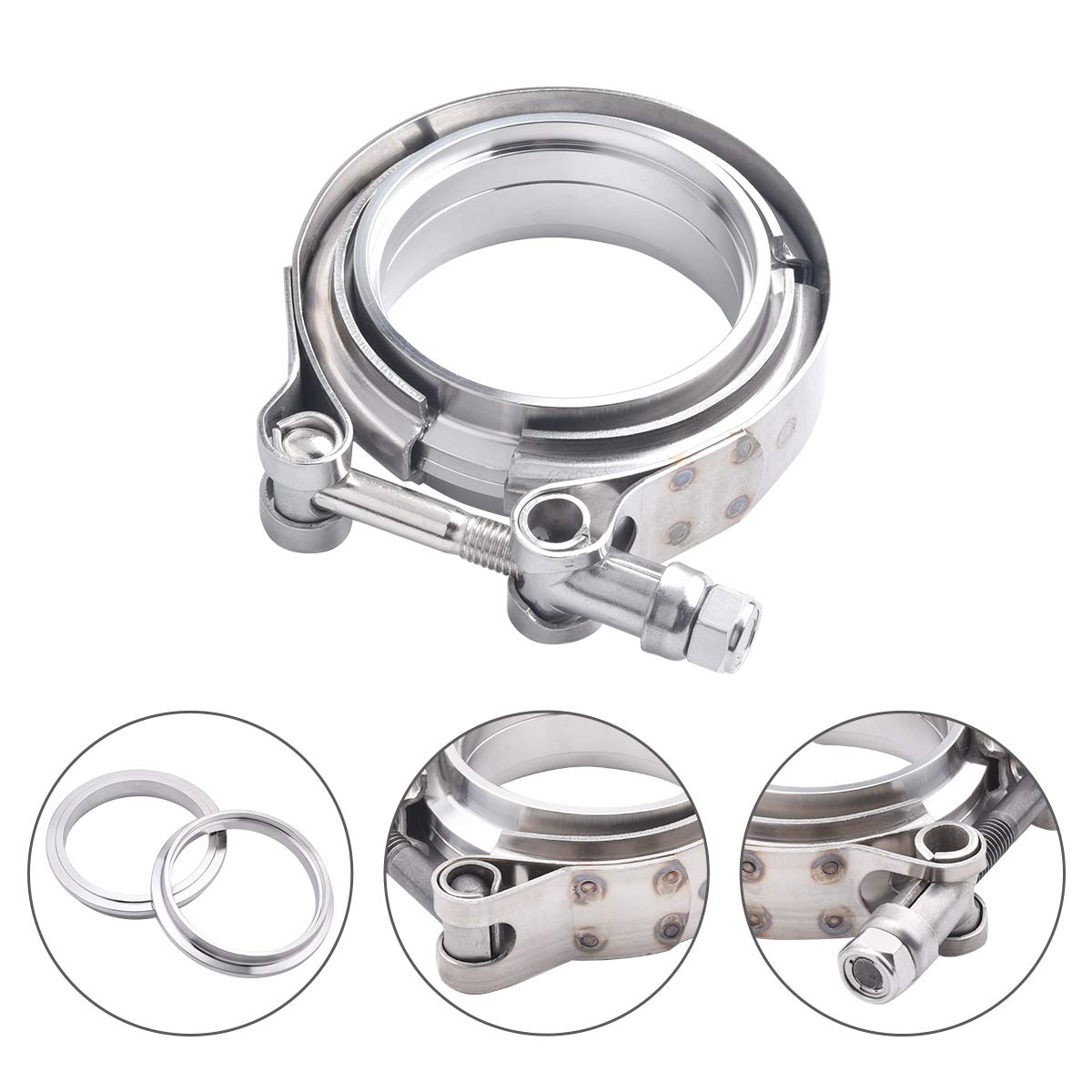 Sykrss 2.25 Universal Stainless Steel V Band Clamp Flat Flange Kit Assembly (2.25Inch, 2Pcs)
