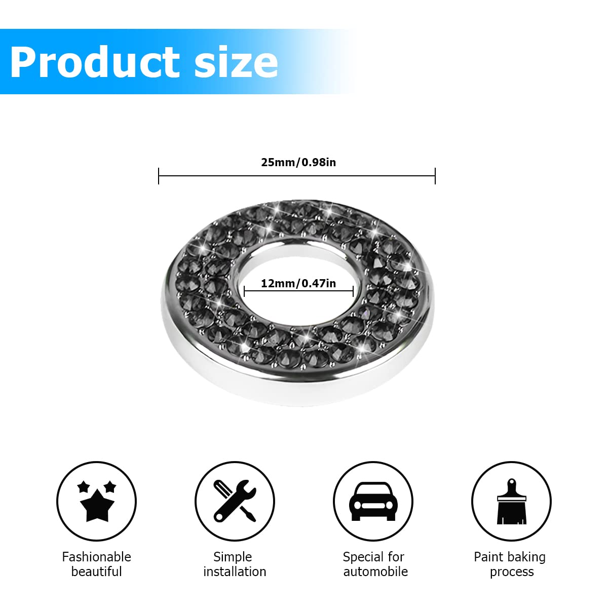 4Pcs Bling Inner Car Door Lock Cover Stickers, Rhinestones Pull Rod Bolt Decorations, Crystal Auto Decals For Women Girls, Spark
