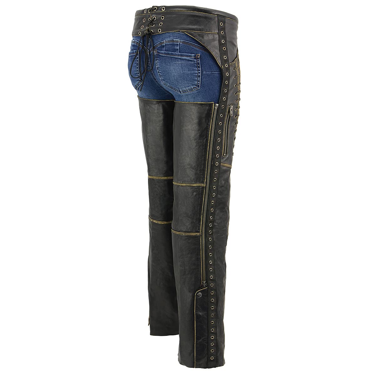 Milwaukee Leather Chaps for Women Black Premium Skin Rubbed Seams- Accented Lace Detailing Motorcycle Chap- MLL6527-5X-Large
