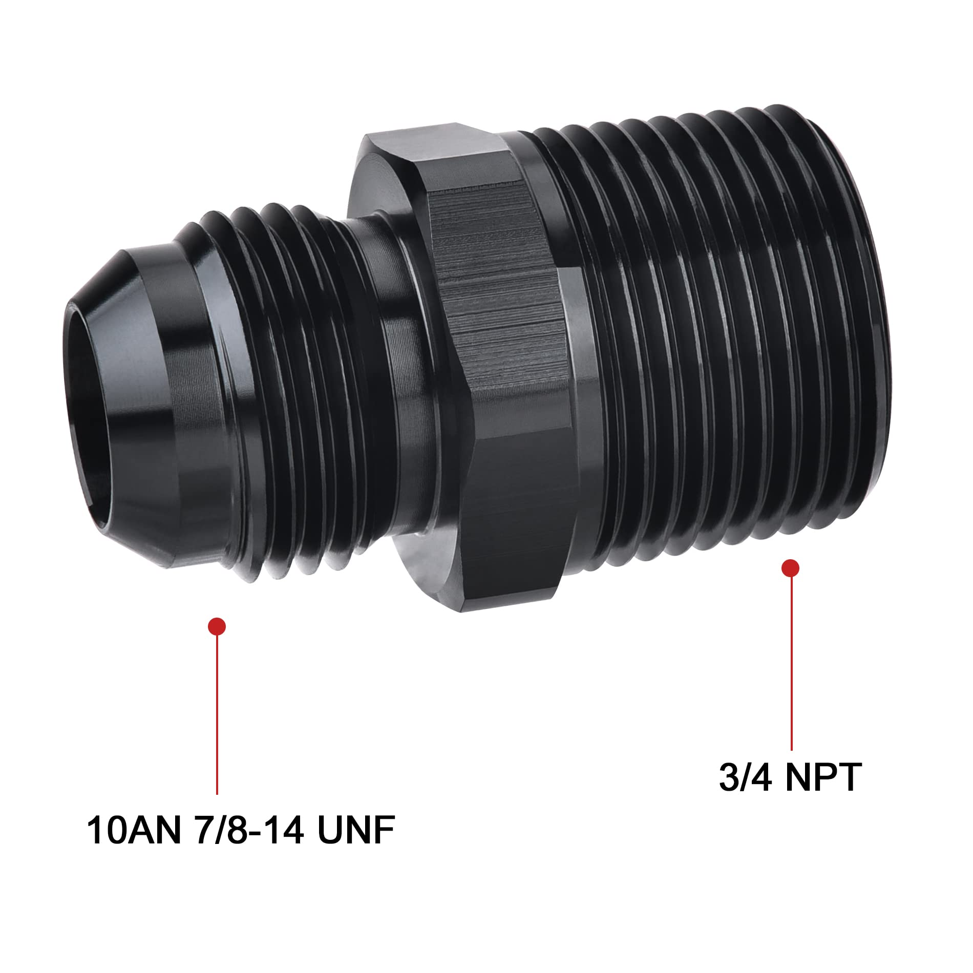 Evil Energy 10An Male Flare To 3/4'' Npt Pipe Fitting Adapter Aluminum Straight Black 2Pcs