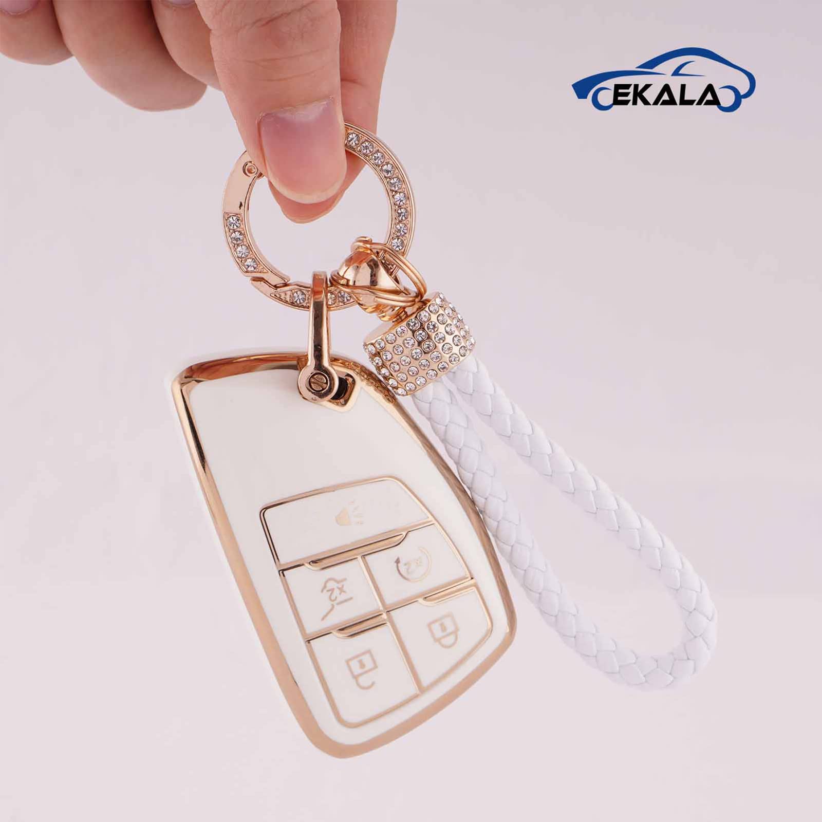 Ekala For Gmc Key Fob Cover With Key Fob Keychain, 5 Buttons Soft Tpu Key Shell Case Compatible With 2021 2022 2023 Gmc Sierra 1500 Chevy Silverado 1500 2500Hd 3500Hd (Bck-5D)