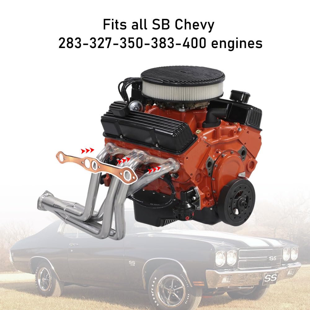 Creative.C SBC Header Gaskets, Oval Port Copper Exhaust Manifold Gaskets Compatible with Chevy 262 283 327 350 383 400 Small Blo