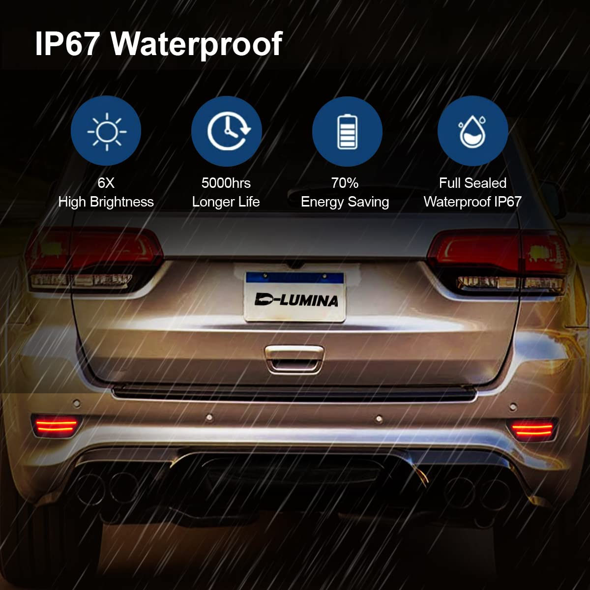 D-Lumina Rear Bumper LED Reflectors Light Assembly Brake Light Fog Light Kit Compatible with Je-ep Grand Cherokee, Compass, Patr