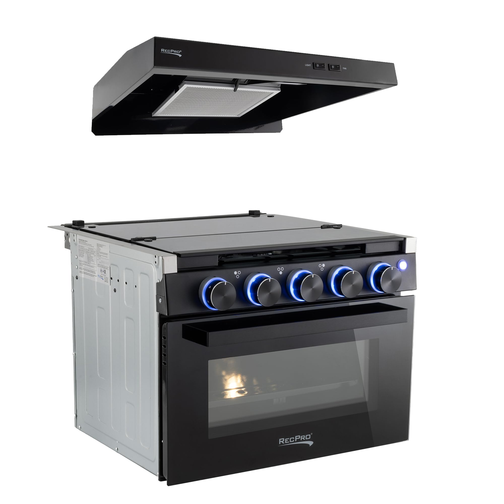 Recpro Rv Stove | 21'' X 17'' Cooktop | 17'' Tall Gas Range | 3 Burner | 1.8 Cu. Ft | 71000 Btu | Black Or Silver Finish | Optio
