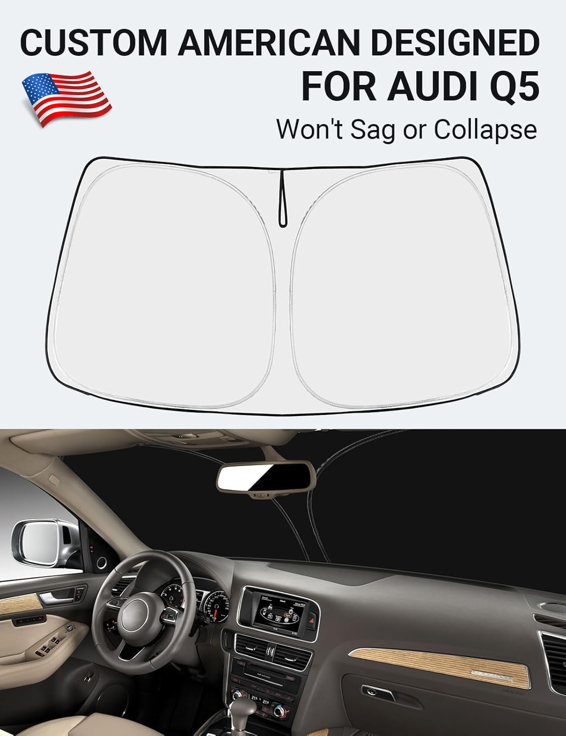 Proadsy 2025 Upgrade Windshield Sun Shade Custom Fit Audi Q5 Sq5 2010-2017 4-Layer Foldable Front Sunshade Protector Sun Visor B