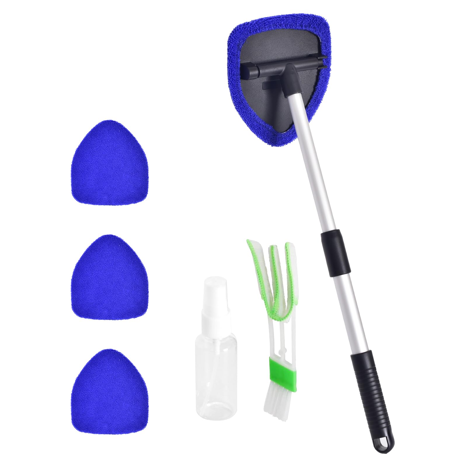 Lukcozmo Windshield Cleaner, Car Windshield Cleaning Tool With 3 Reusable And Washable Microfiber Pads And Extendable Handle Mic