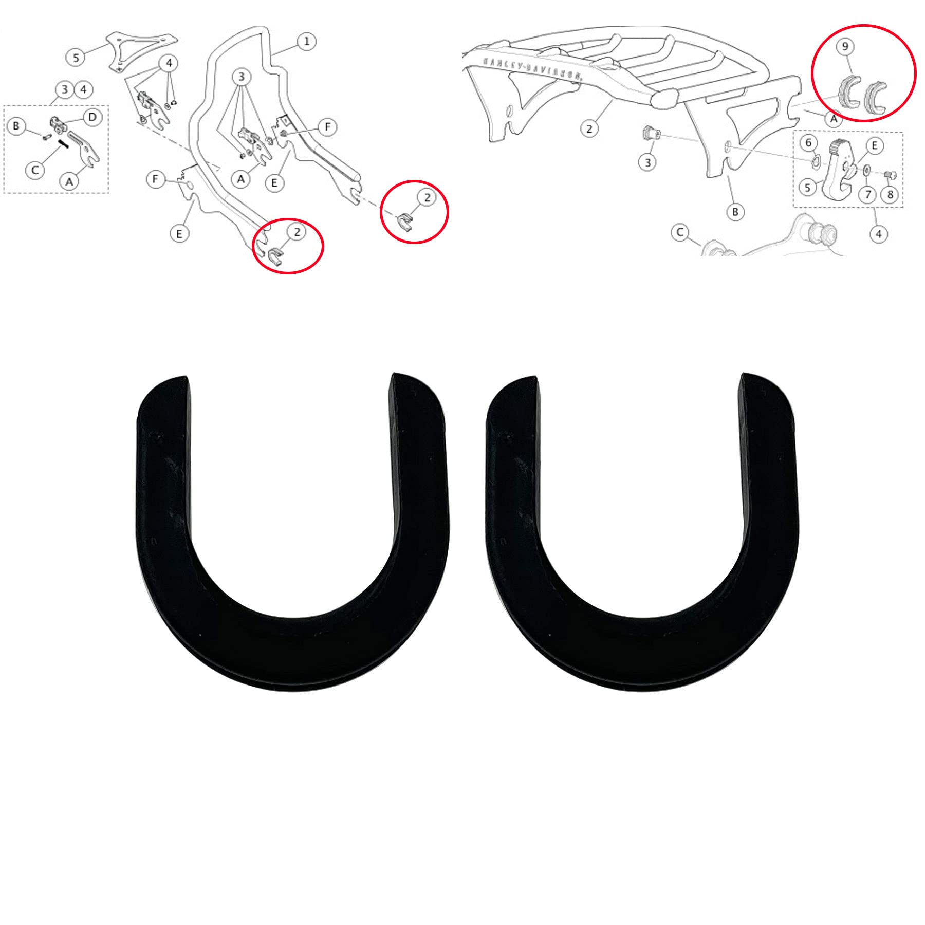WZLW Sissy Bar Backrest Luggage Rack Side Plate mounting Bracket Grommet for Harley 52682-09, Black, H7104101