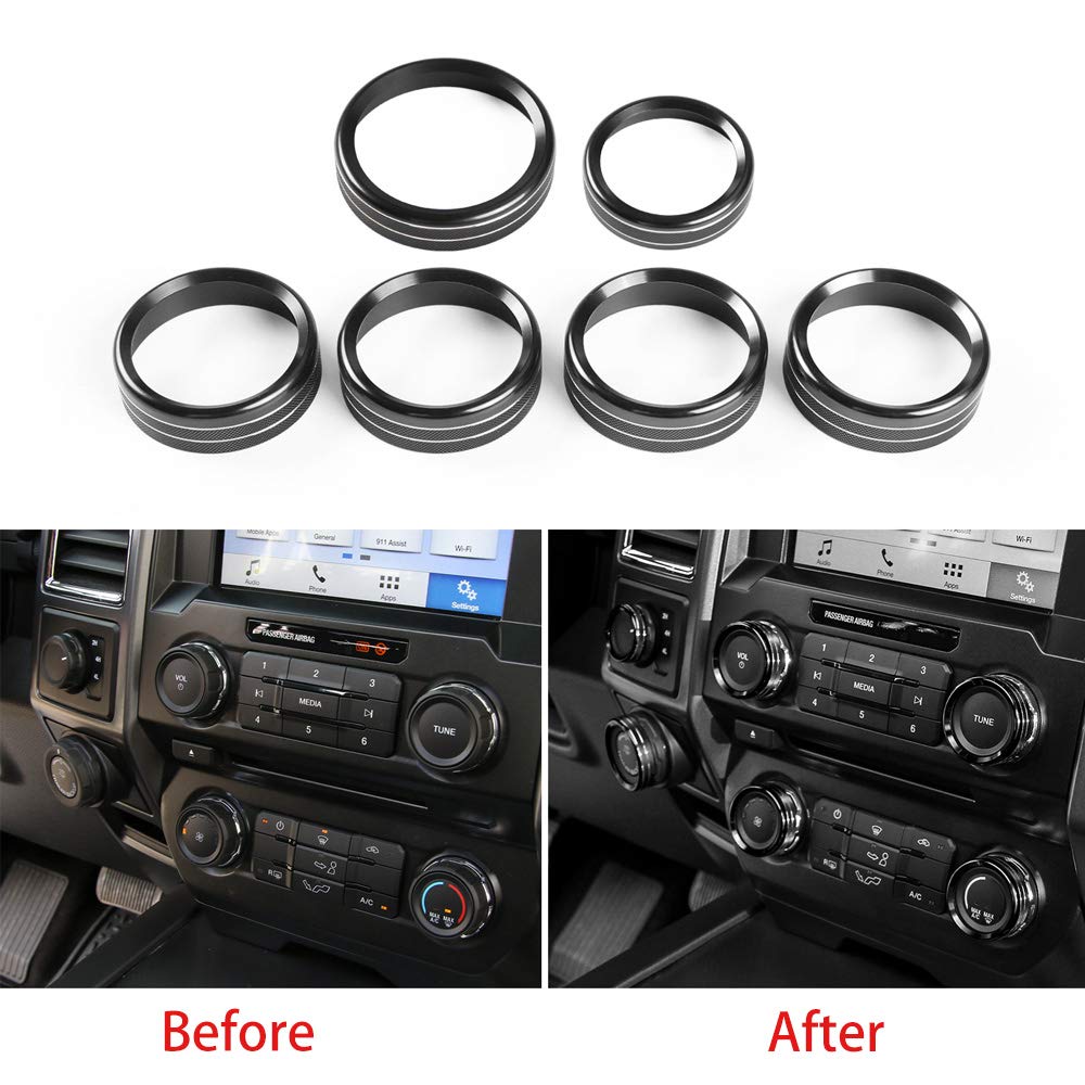 For F150 Air Conditioner Switch & Trailer & 4Wd & Vol Knob Button Trim For Ford F150 Xlt 2016 2017 2018 2019, Black Aluminum, 6Pcs (Not For 2021 2022)