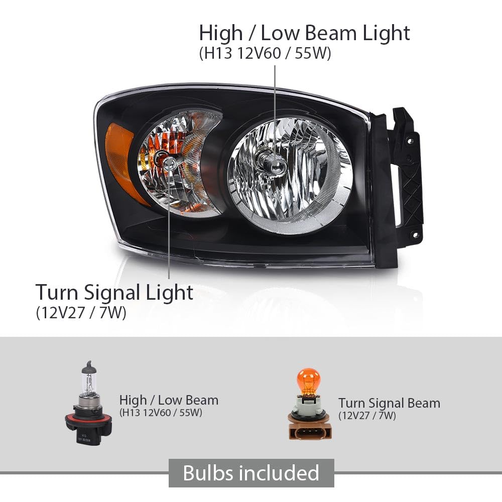 G-Plus Headlights Assembly W/Bulbs Compatible With Dodge Ram 1500 06-08/Dodge Ram 2500 3500 06-09 68003125Ad, 68003124Ad,Clear L