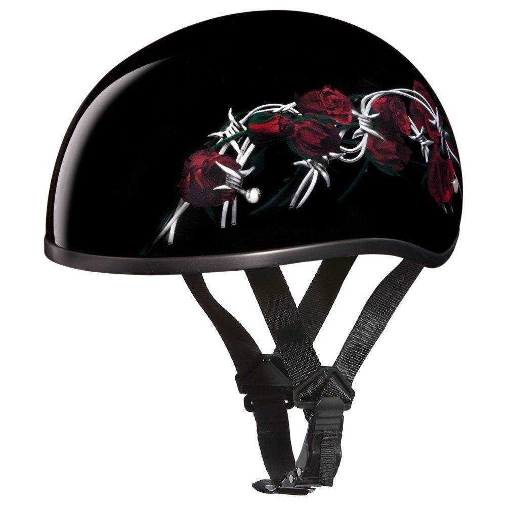 Daytona Helmets Motorcycle Half Helmet Skull Cap- Barbed Roses 100% Do – Carkart