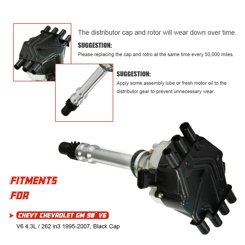 Efi Distributor For 1995-2007 Chevy Gm V6 4.3L 262 Ignition Distributor 6 Cylinders Vortec With Black Cap