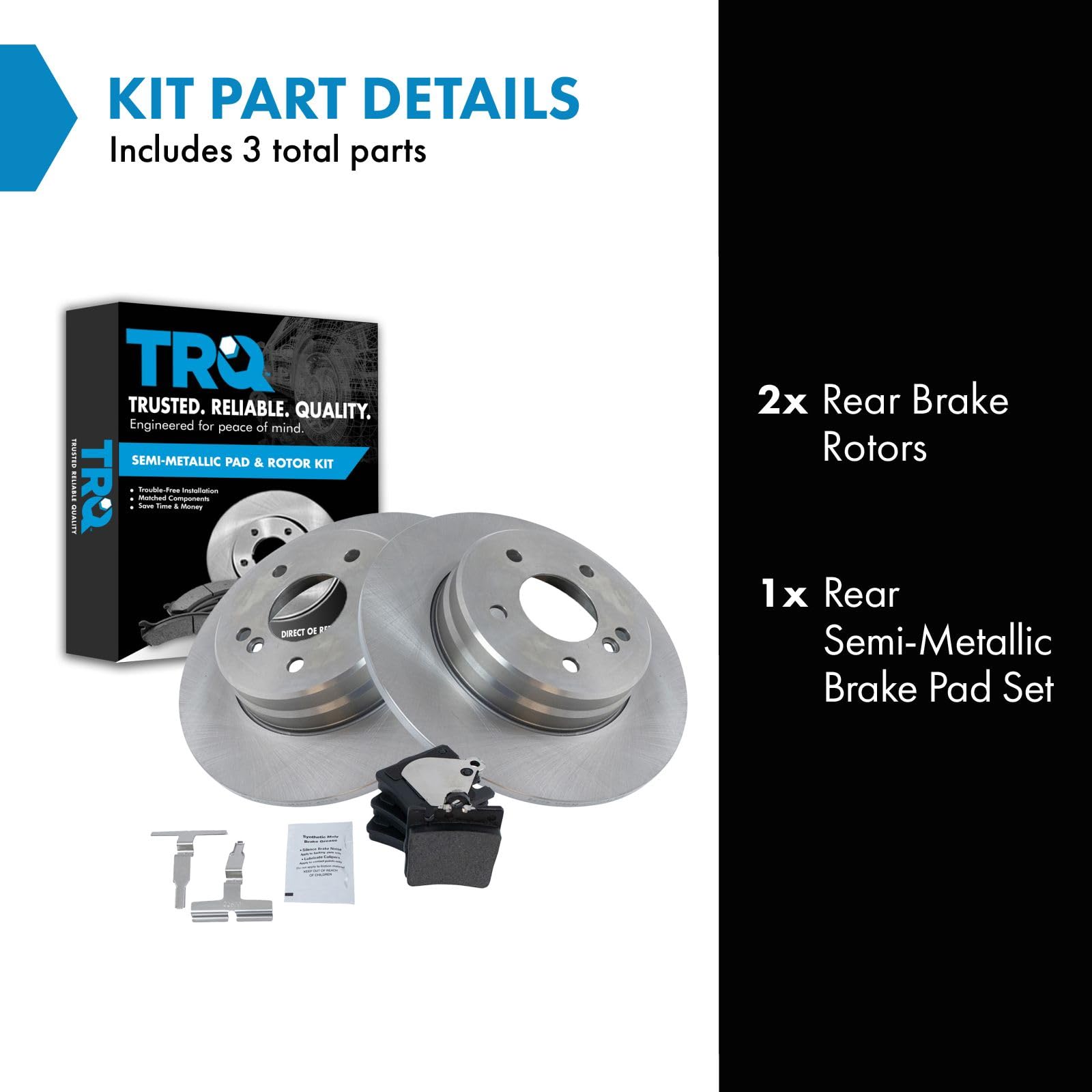 Trq Brake Pad & Rotor Rear Semi-Metallic Kit Set For Mercedes Benz