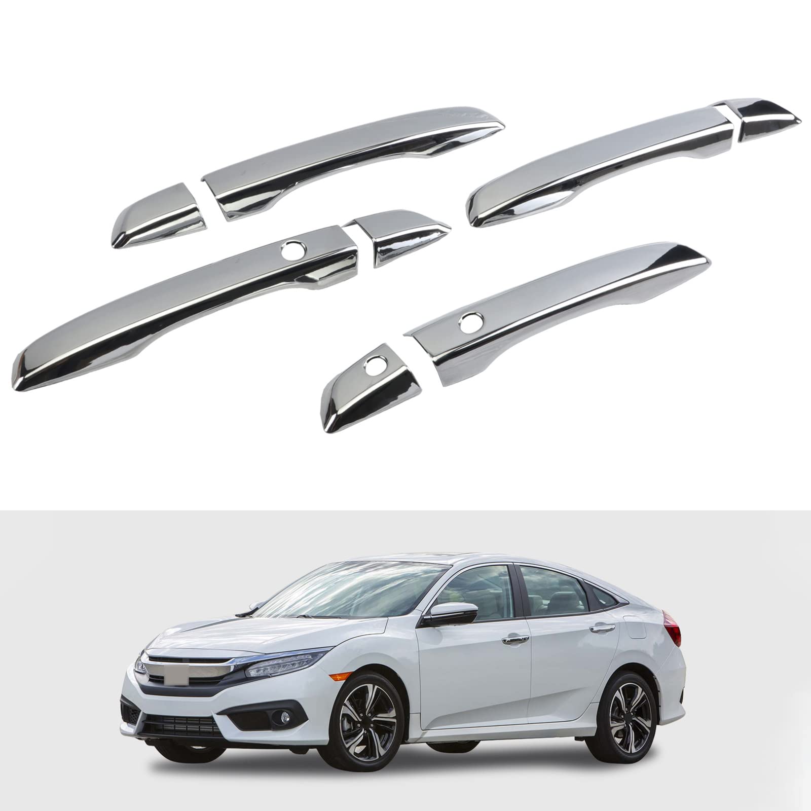 BENXUTO Chrome Door Handle Cover Trim Compatible with 10th Gen Honda Civic Sedan Hatchback Coupe Type R 2016 2017 2018 2019 2020