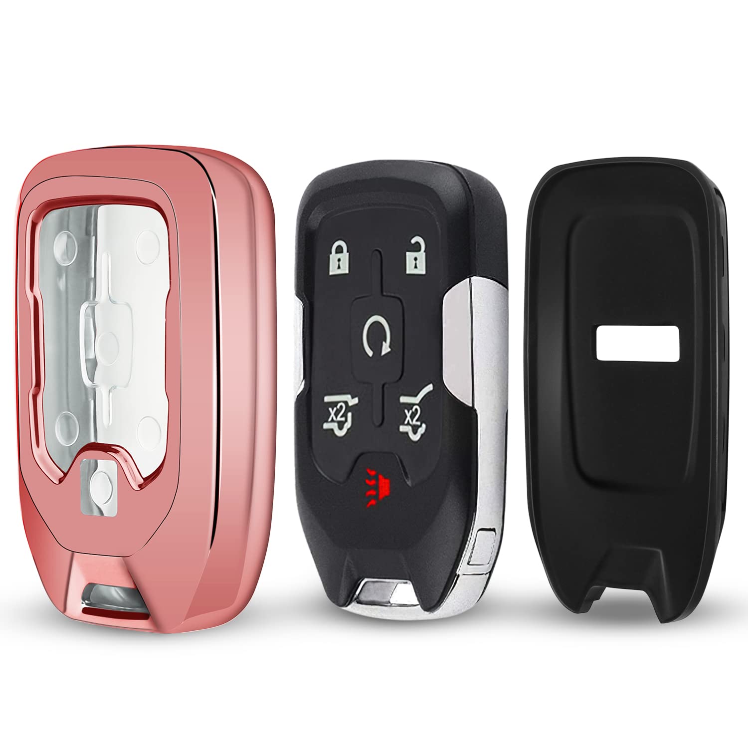 Qbuc For Gmc Key Fob Cover Tpu Protector Case With Keychain For 2019-2021 Chevrolet Chevy Silverado And Gmc Sierra 1500 2500Hd 3500Hd Terrain Acadia Yukon Key Cover Smart Remote 3/4/5/6 Button(Pink)
