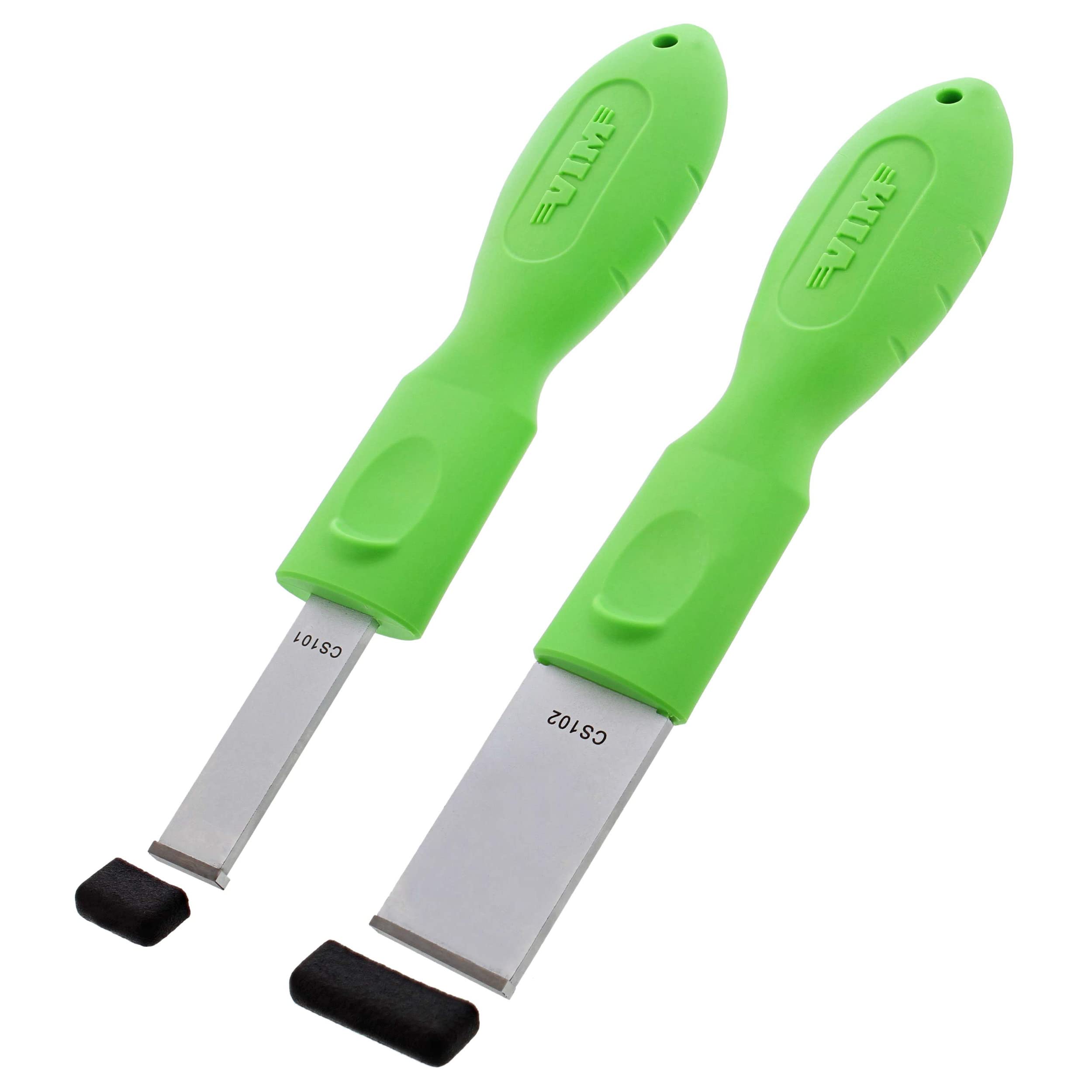 Vim Tools Carbide Scraper Tool Set - 2Pc Large And Small Automotive Gasket Scraper Blades Molded In Green Handles
