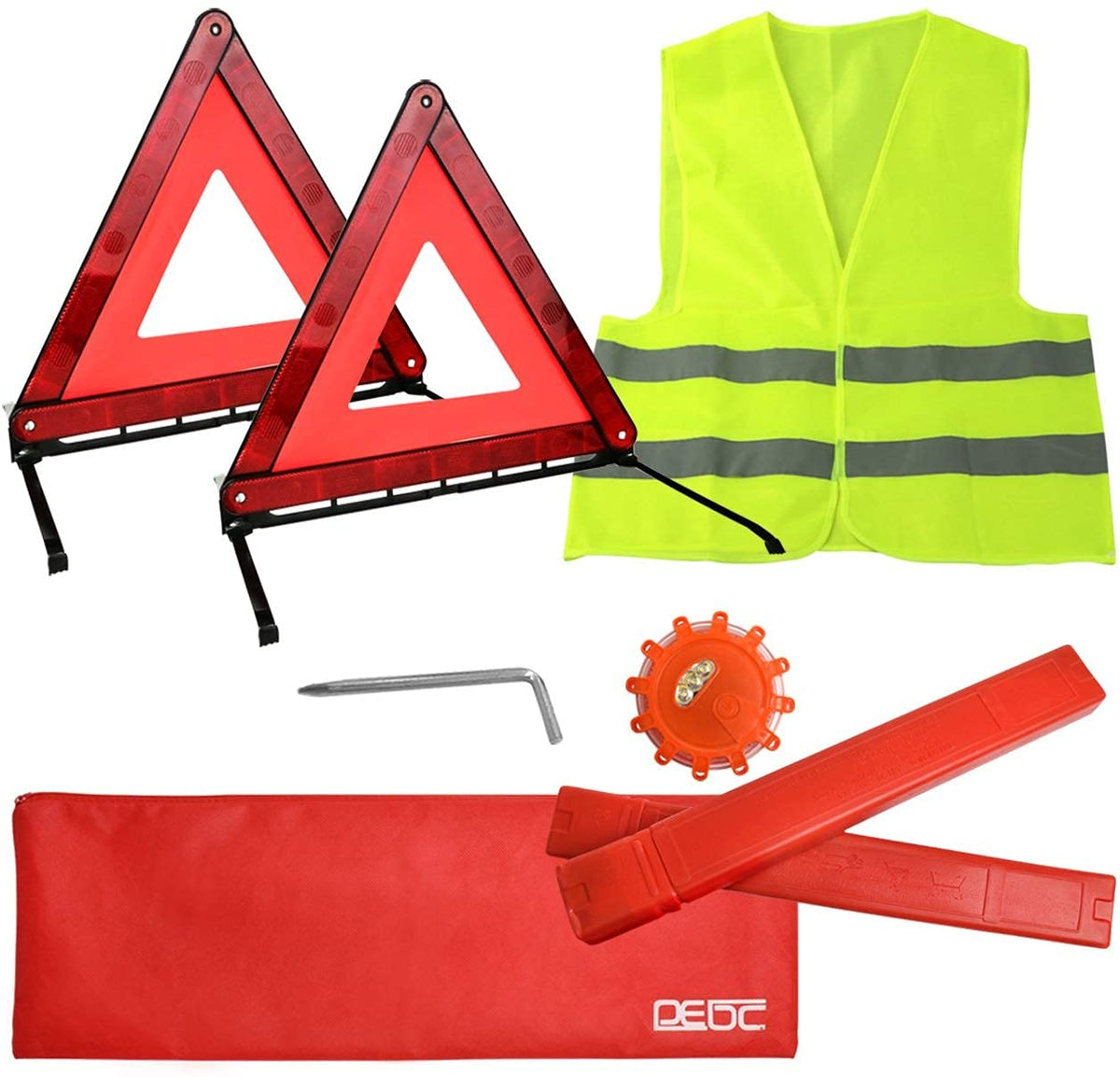 Dedc Car Safety Triangle Warning Kit, Set Of 3 Roadside Emergency Kit With Reflective Warning Triangle,Visibility Roadside Vest,