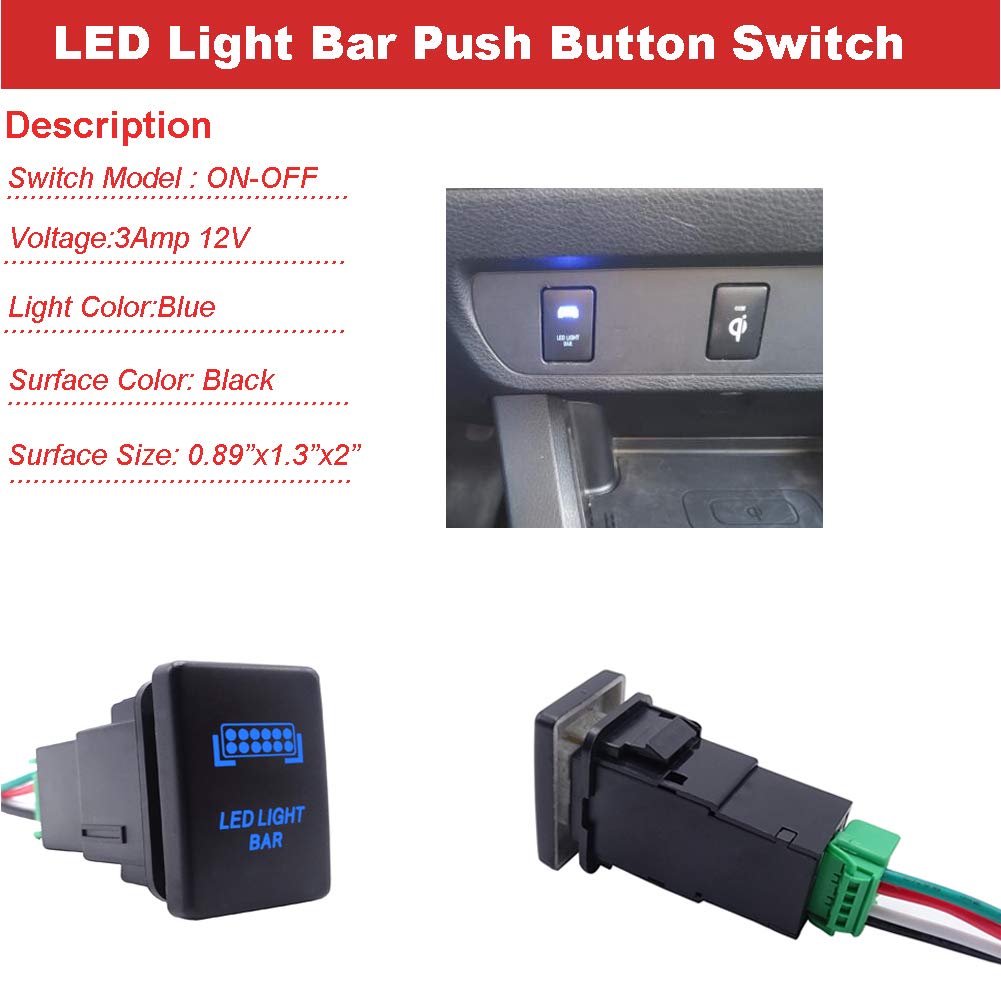 Led Light Bar Push Button Switch With Connector Wire Blue Backlit On/Off Kit Compatible With Toyota Tundra Tacoma 4Runner