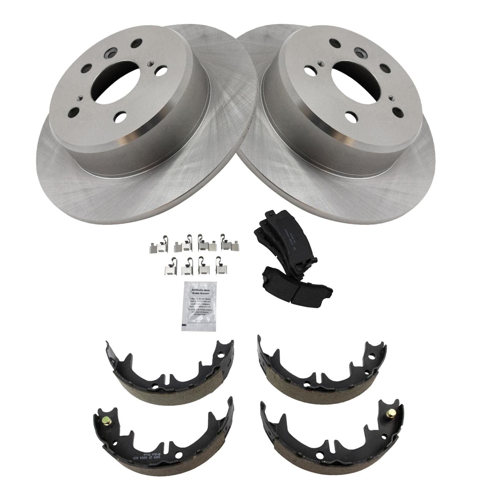 Trq Rear Brake Pad & Rotor Kit Brake Pads Brake Rotor Parking Brake Shoe Set Ceramic Compatible With 1992-1996 Lexus Es300 1999-